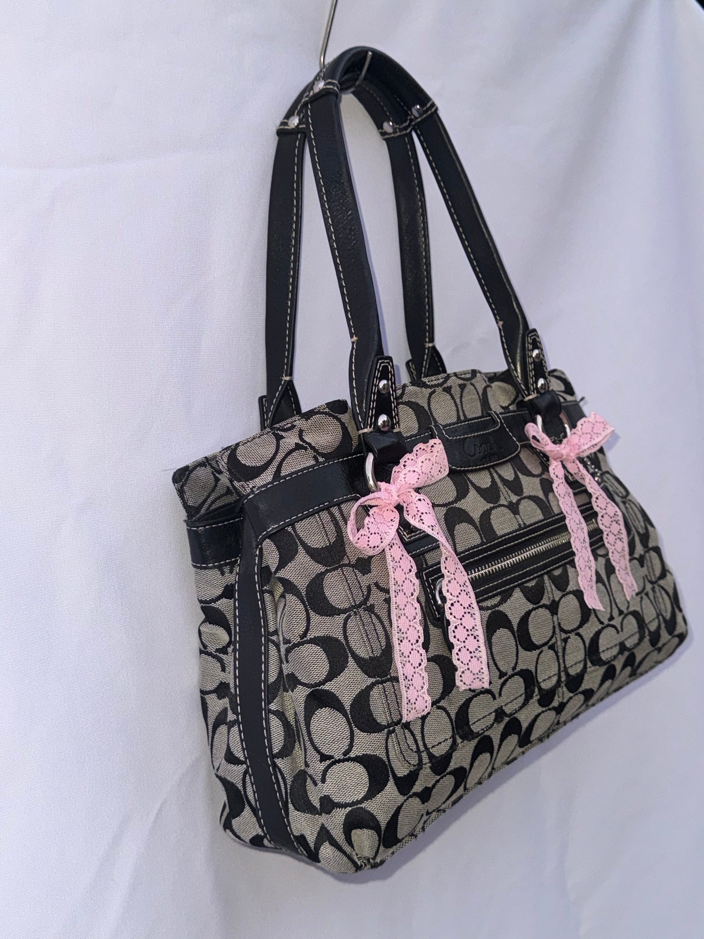 Vintage Coach Black and Grey Jacquard Shoulder Bag