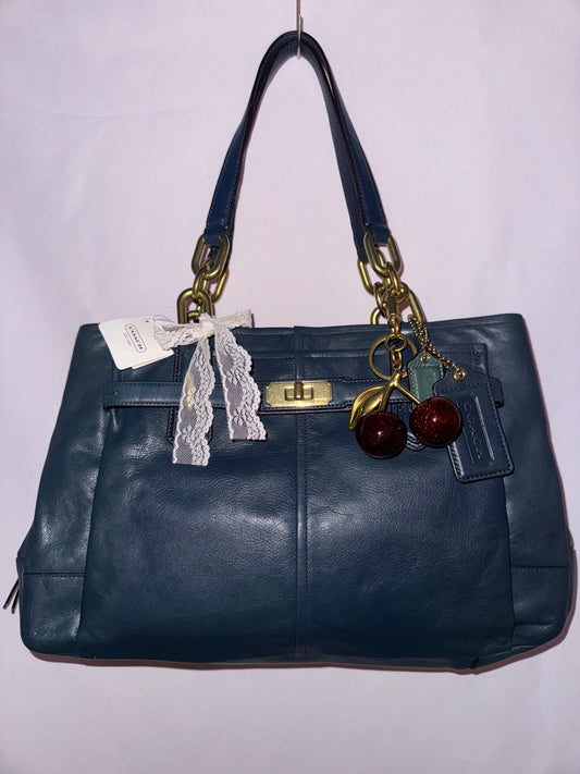 NWT Vintage Coach Blue Leather Tote Bag