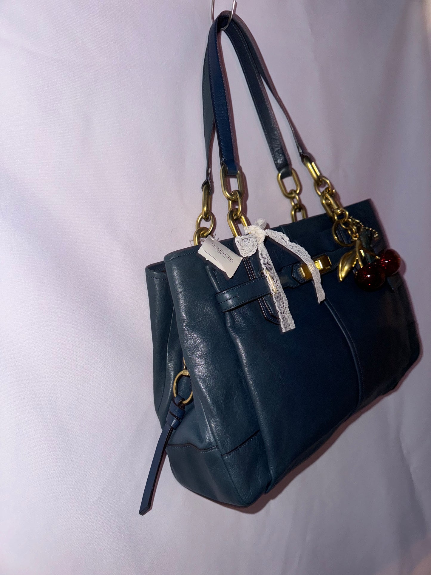 NWT Vintage Coach Blue Leather Tote Bag