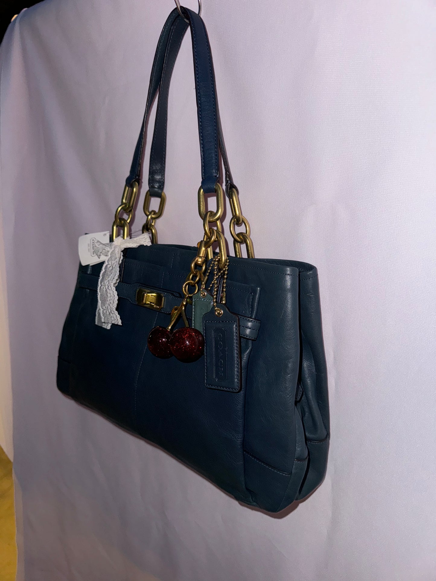 NWT Vintage Coach Blue Leather Tote Bag