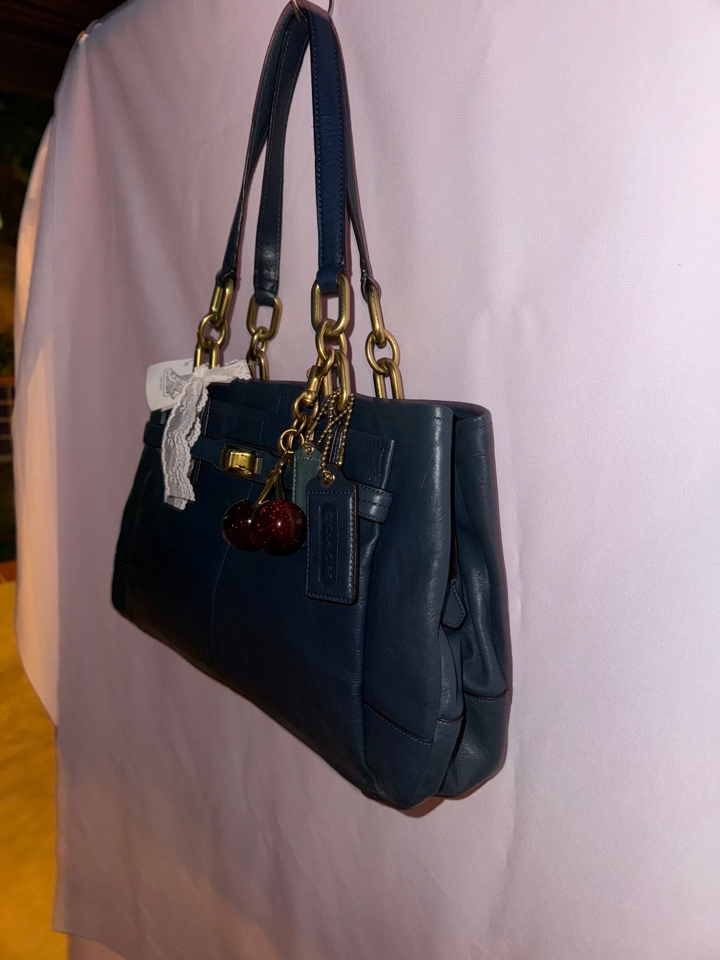 NWT Vintage Coach Blue Leather Tote Bag