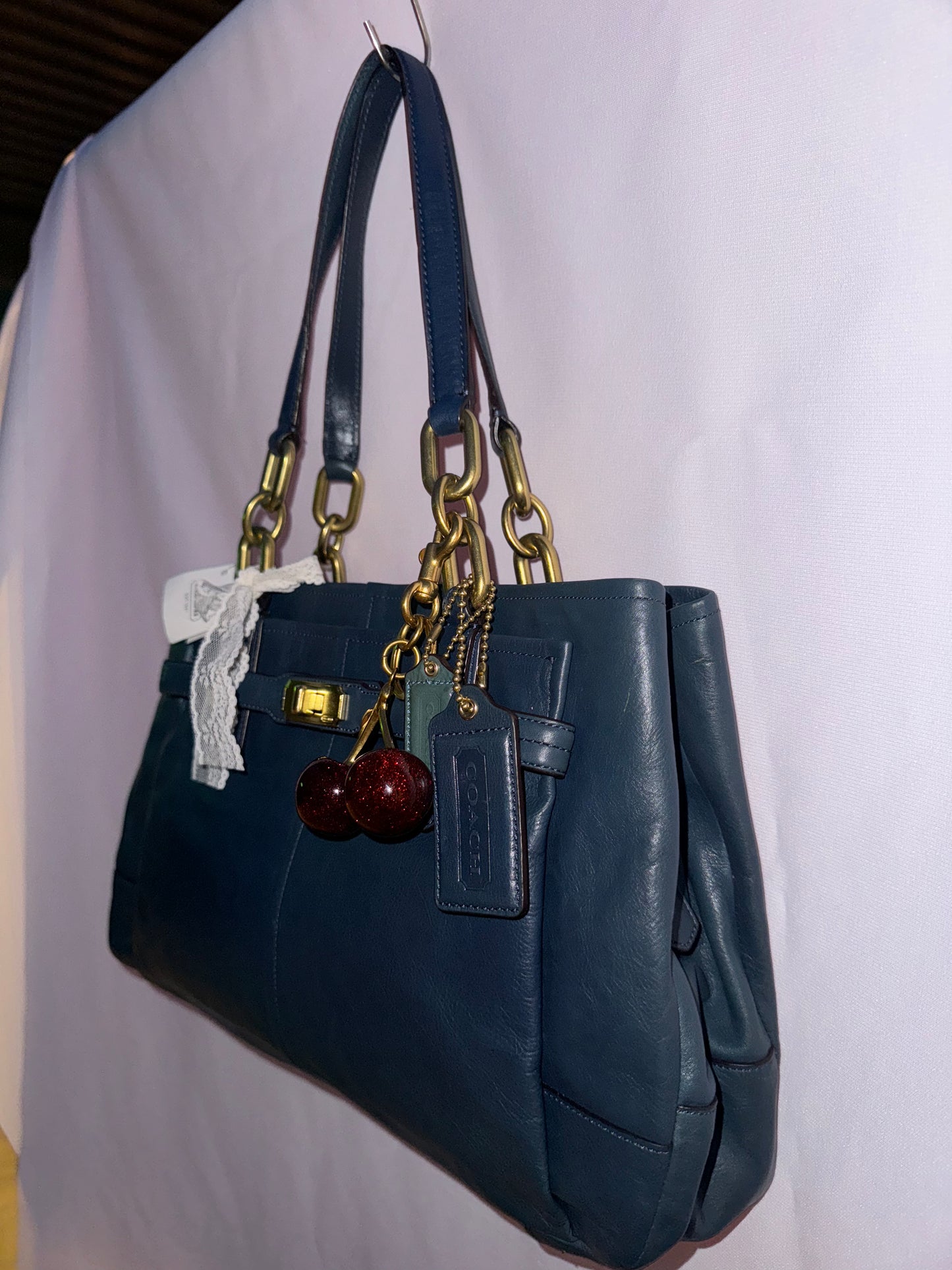 NWT Vintage Coach Blue Leather Tote Bag