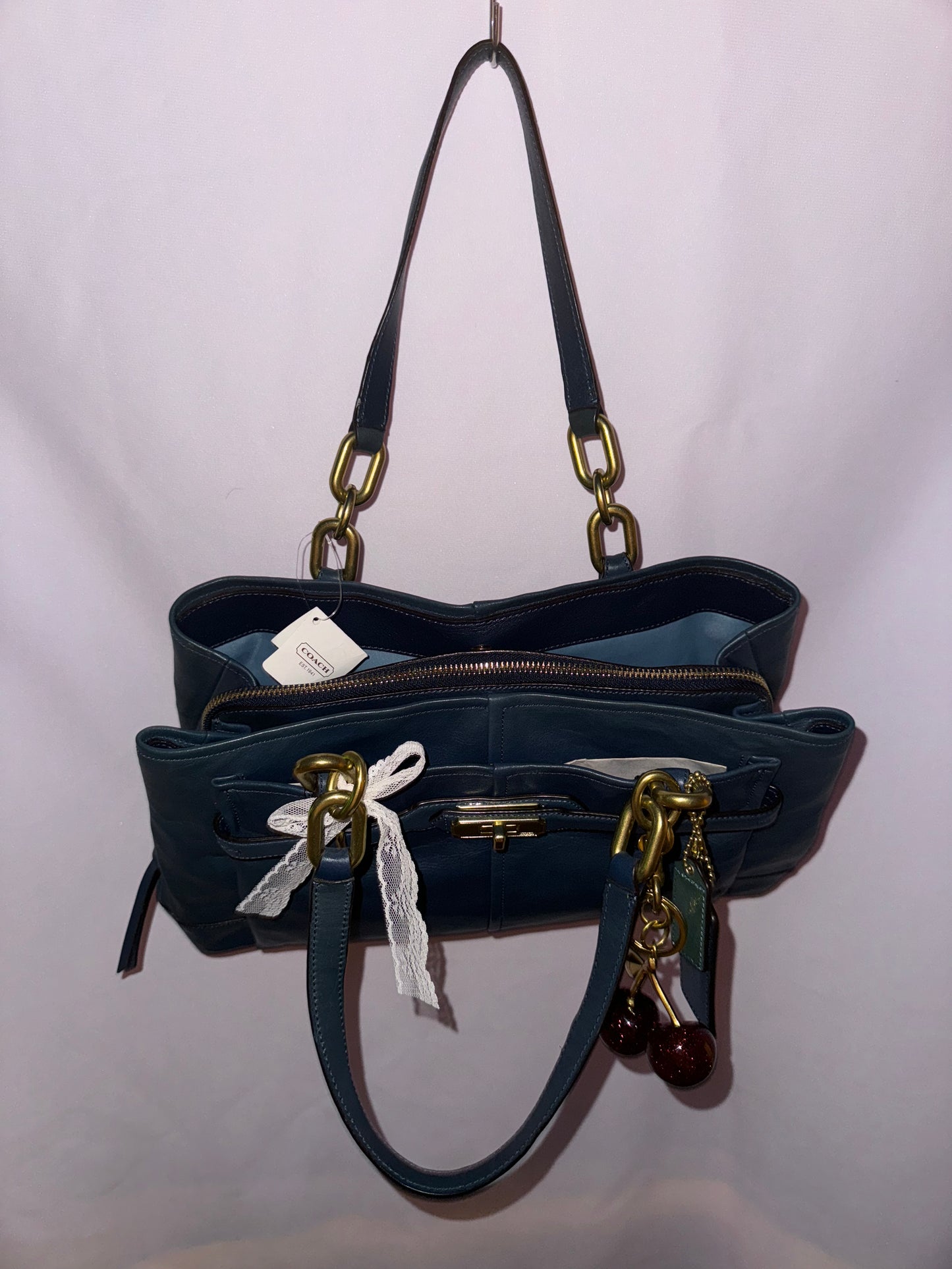 NWT Vintage Coach Blue Leather Tote Bag