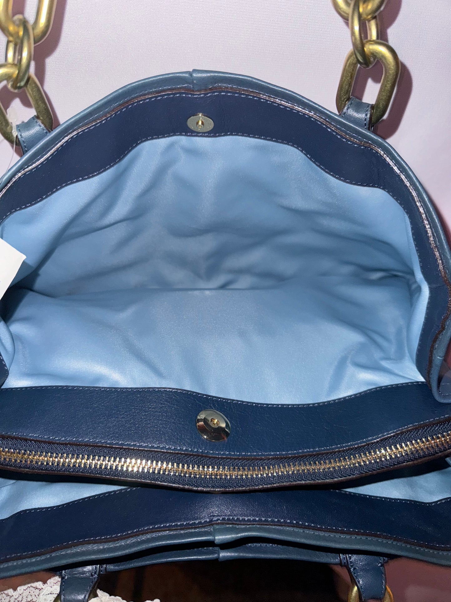 NWT Vintage Coach Blue Leather Tote Bag