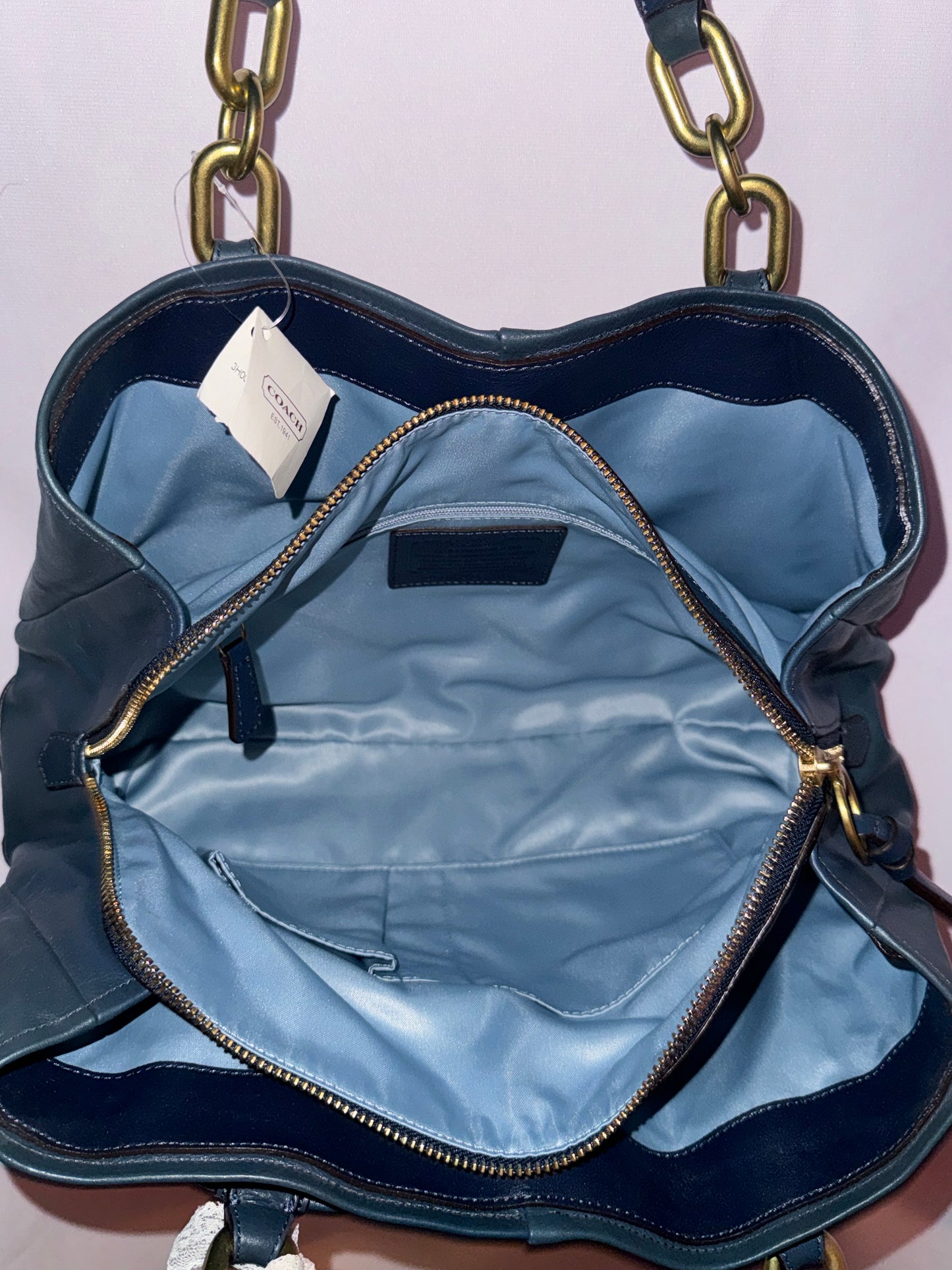 NWT Vintage Coach Blue Leather Tote Bag