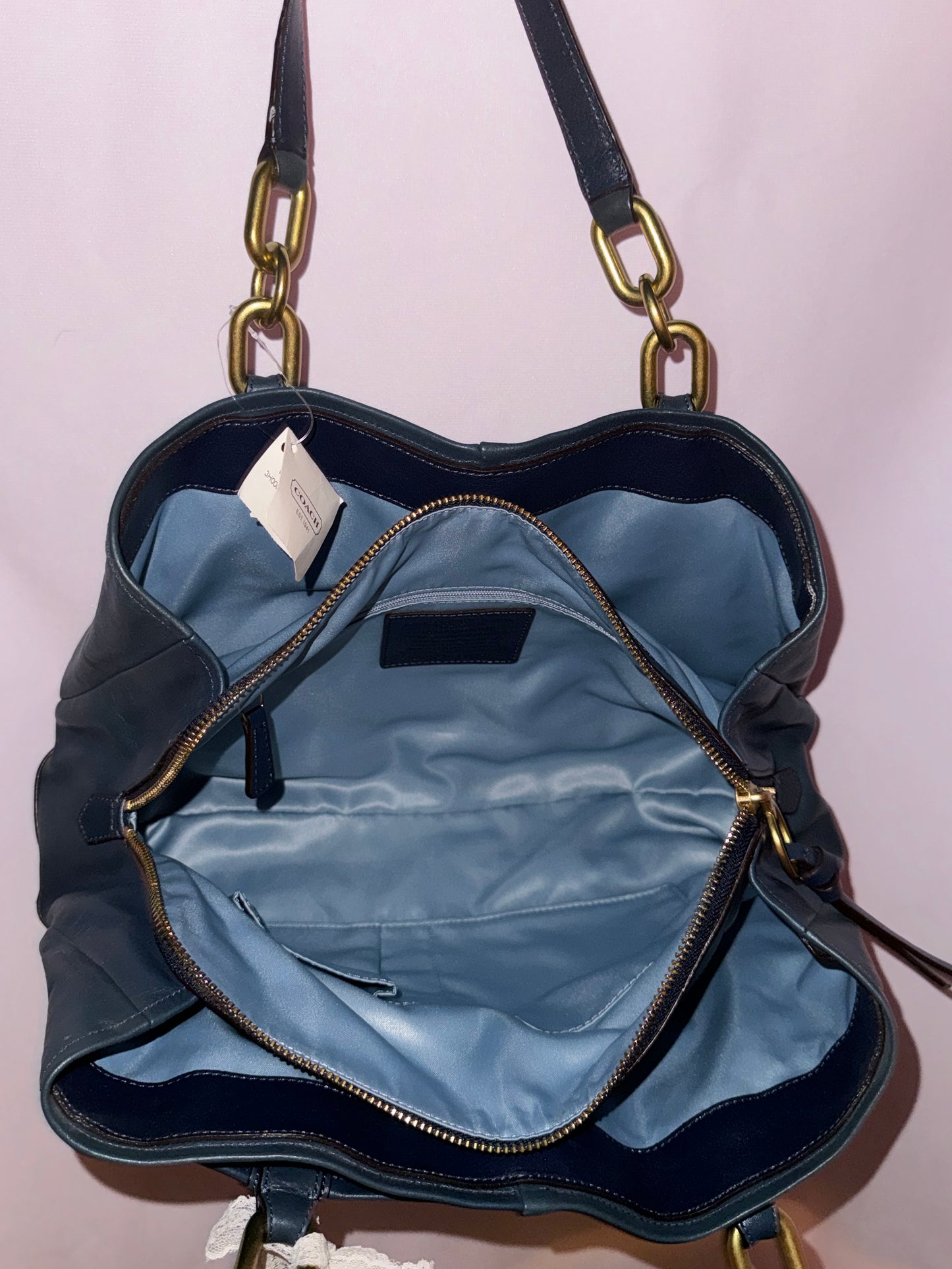 NWT Vintage Coach Blue Leather Tote Bag