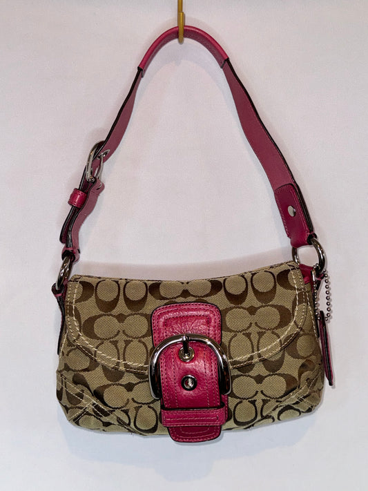 Vintage Y2K Pink and Brown Canvas Soho Flap Shoulder Bag