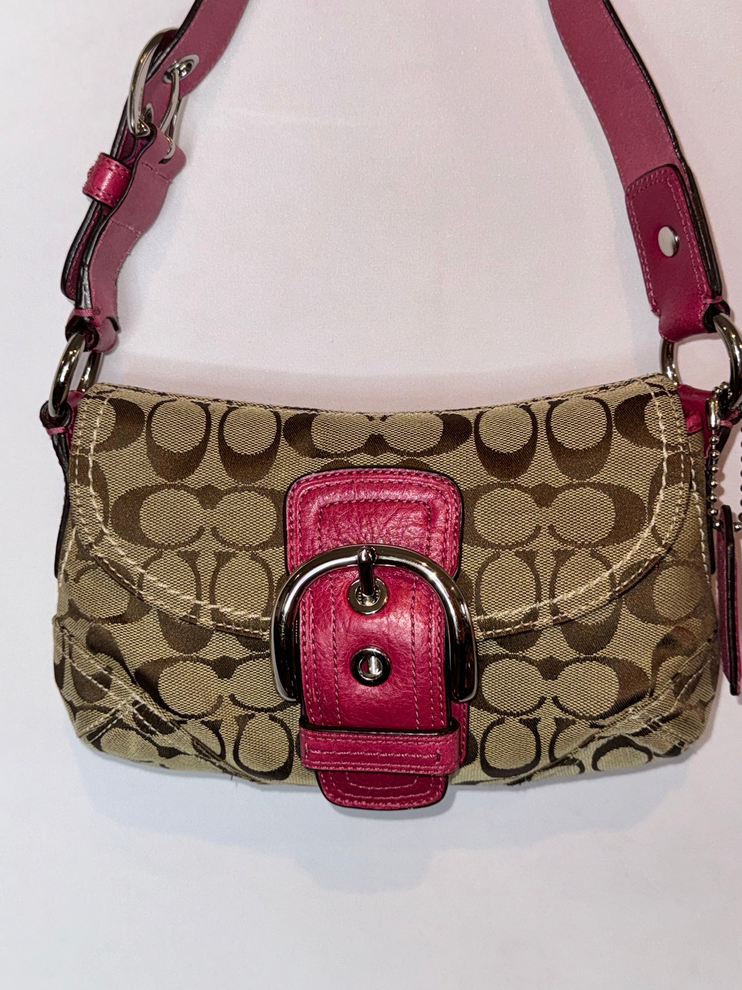 Vintage Y2K Pink and Brown Canvas Soho Flap Shoulder Bag