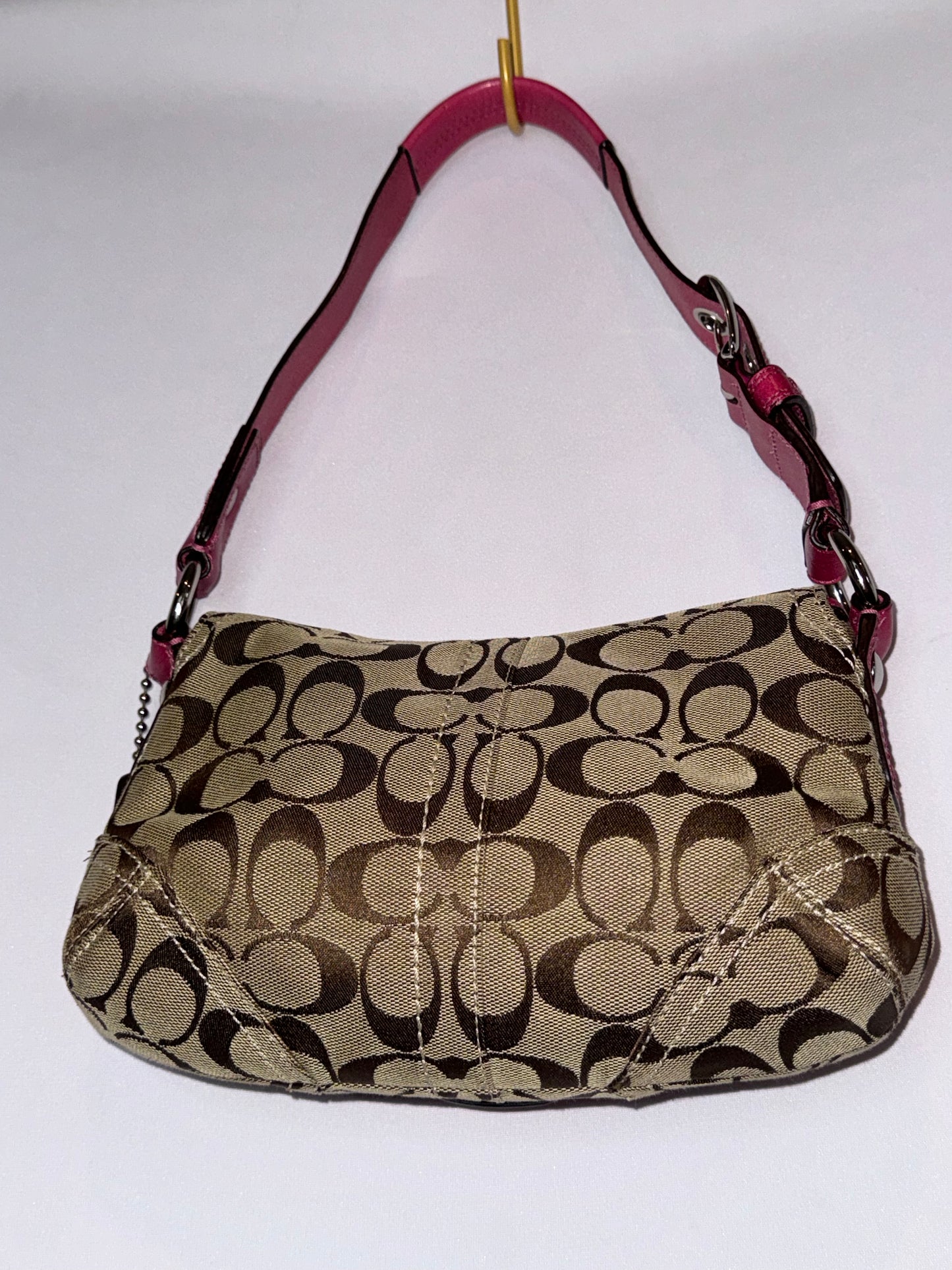 Vintage Y2K Pink and Brown Canvas Soho Flap Shoulder Bag