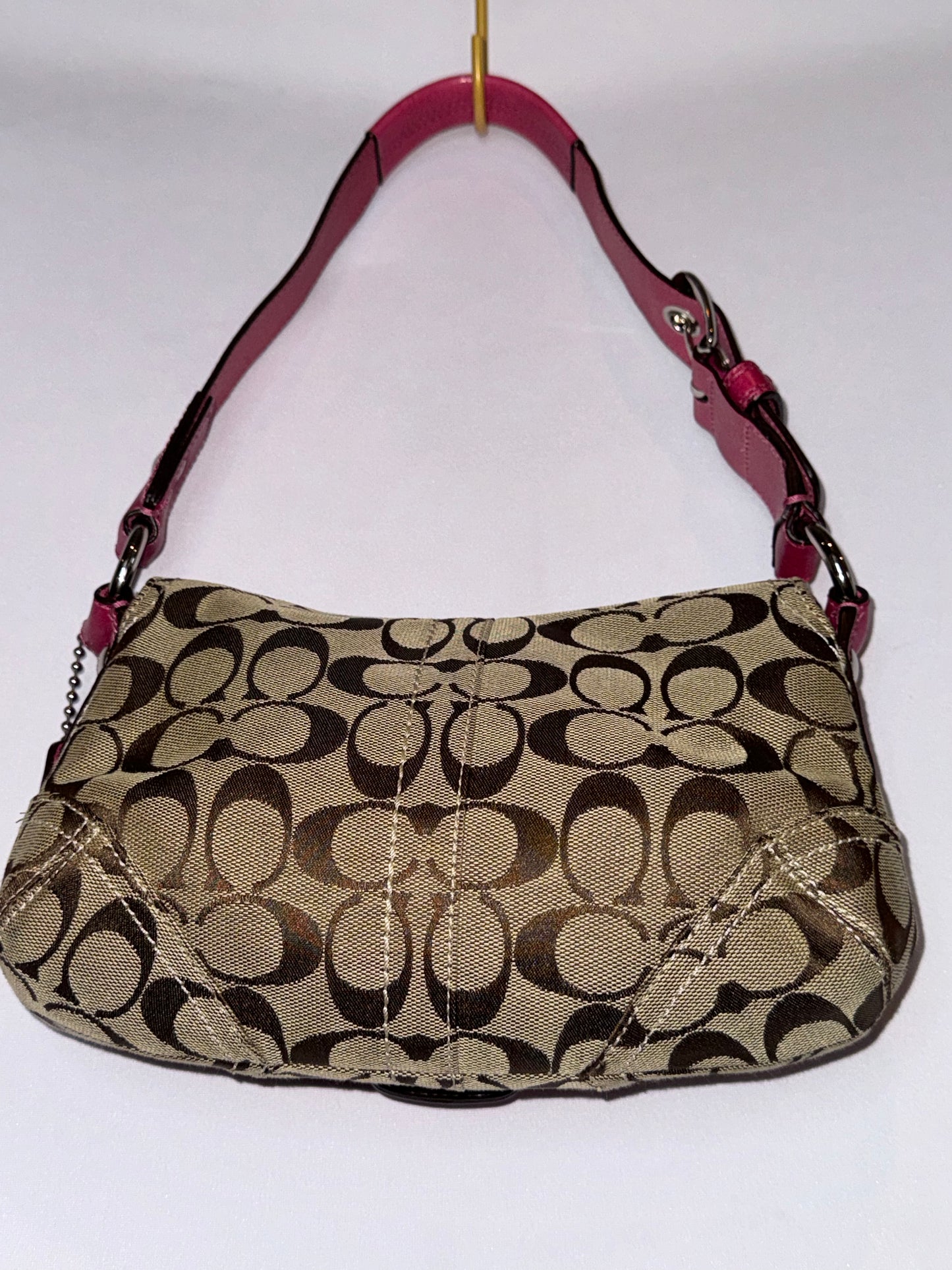 Vintage Y2K Pink and Brown Canvas Soho Flap Shoulder Bag