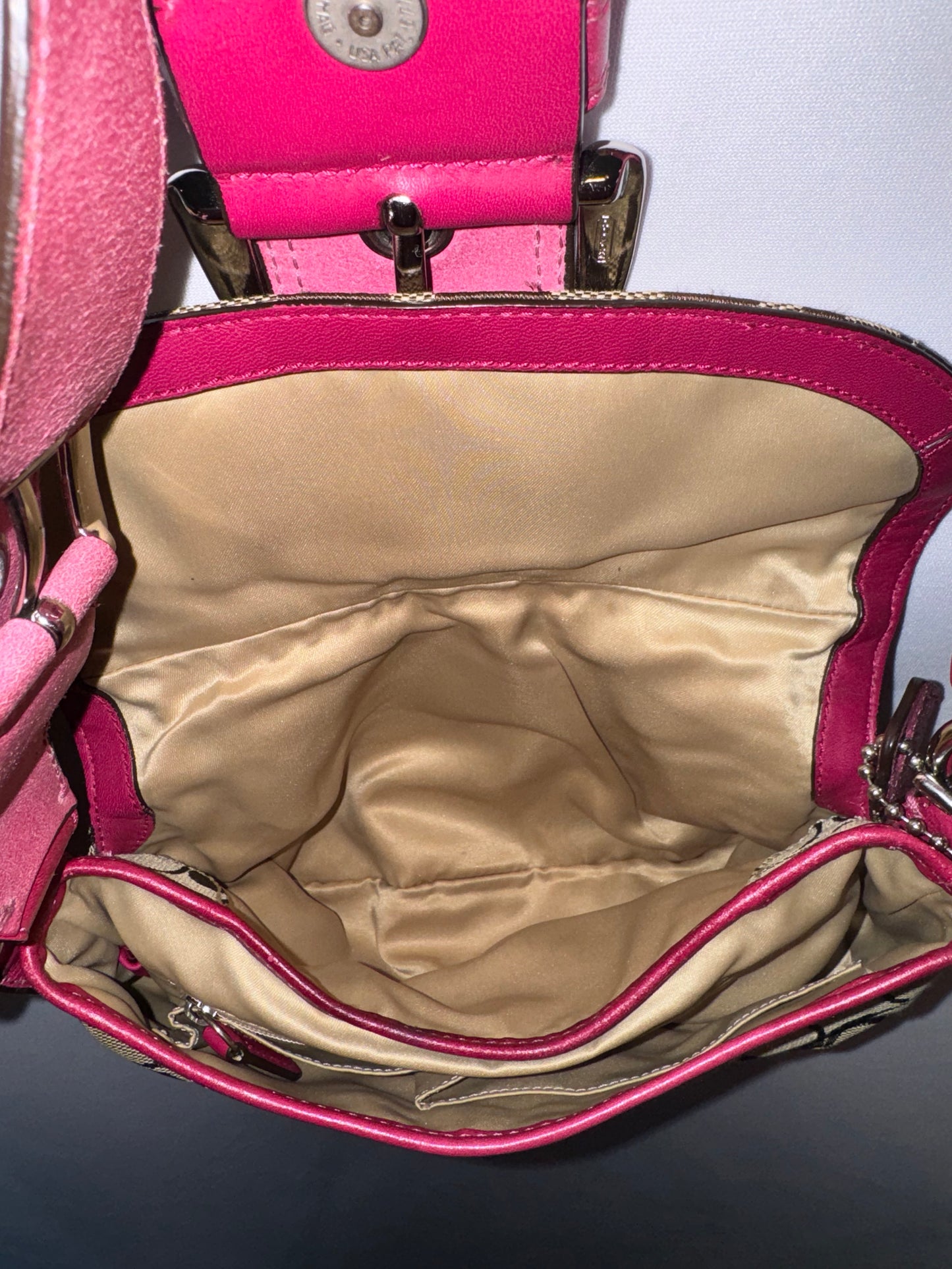 Vintage Y2K Pink and Brown Canvas Soho Flap Shoulder Bag