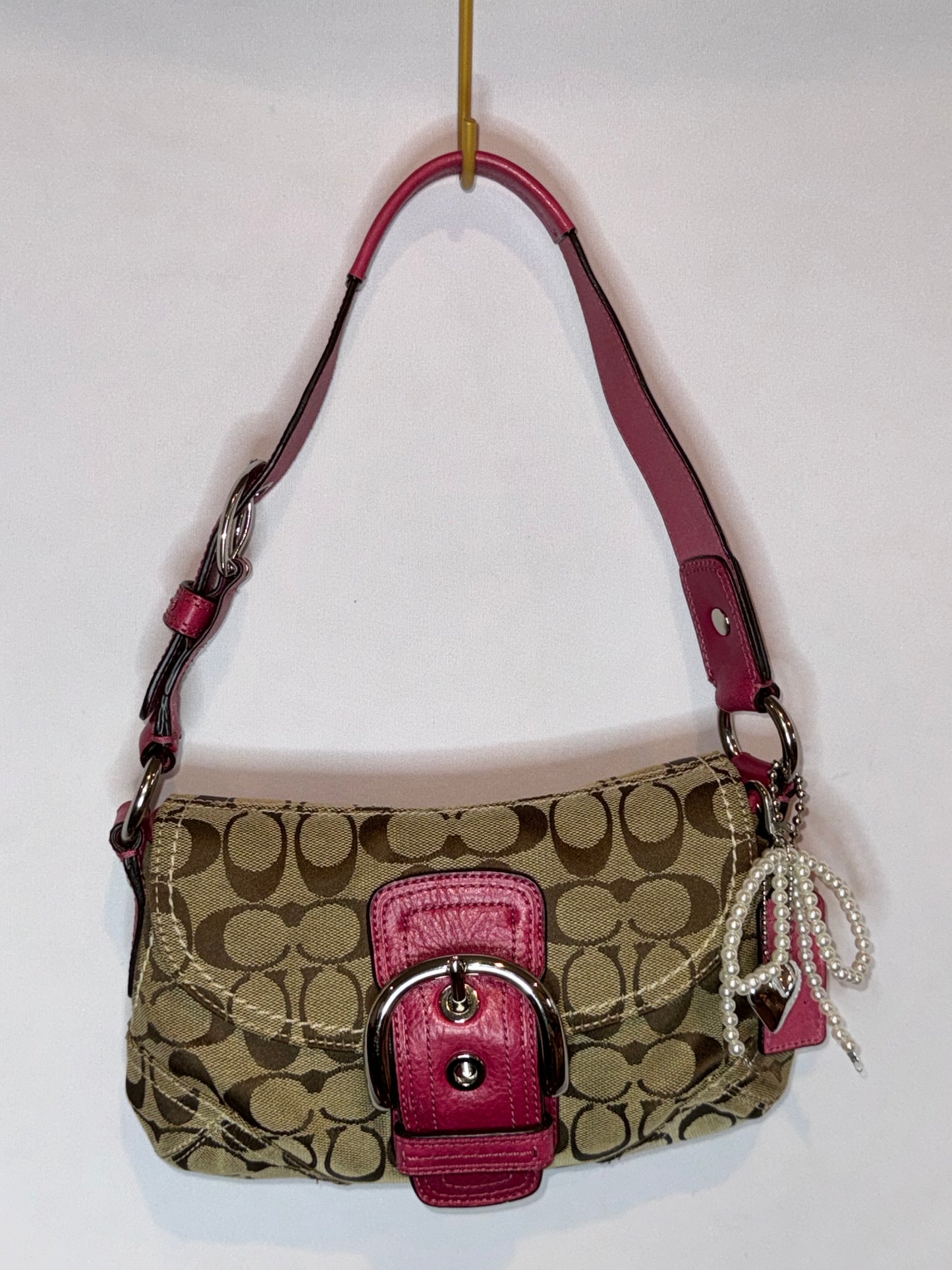 Vintage Y2K Pink and Brown Canvas Soho Flap Shoulder Bag