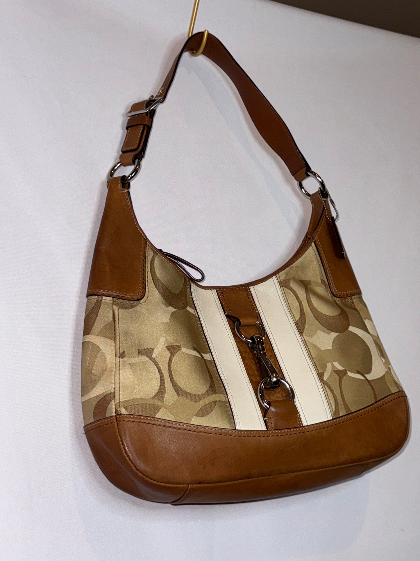 Vintage Y2K Coach Brown Canvas Hobo Shoulder Bag