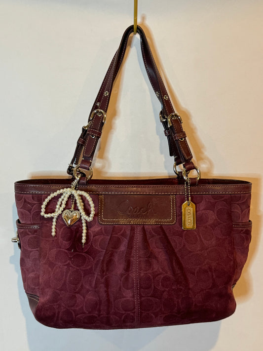 RARE Vintage Y2K Coach Burgundy Embossed Suede Tote Bag