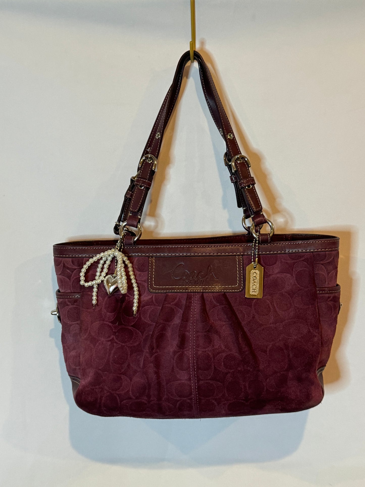 RARE Vintage Y2K Coach Burgundy Embossed Suede Tote Bag