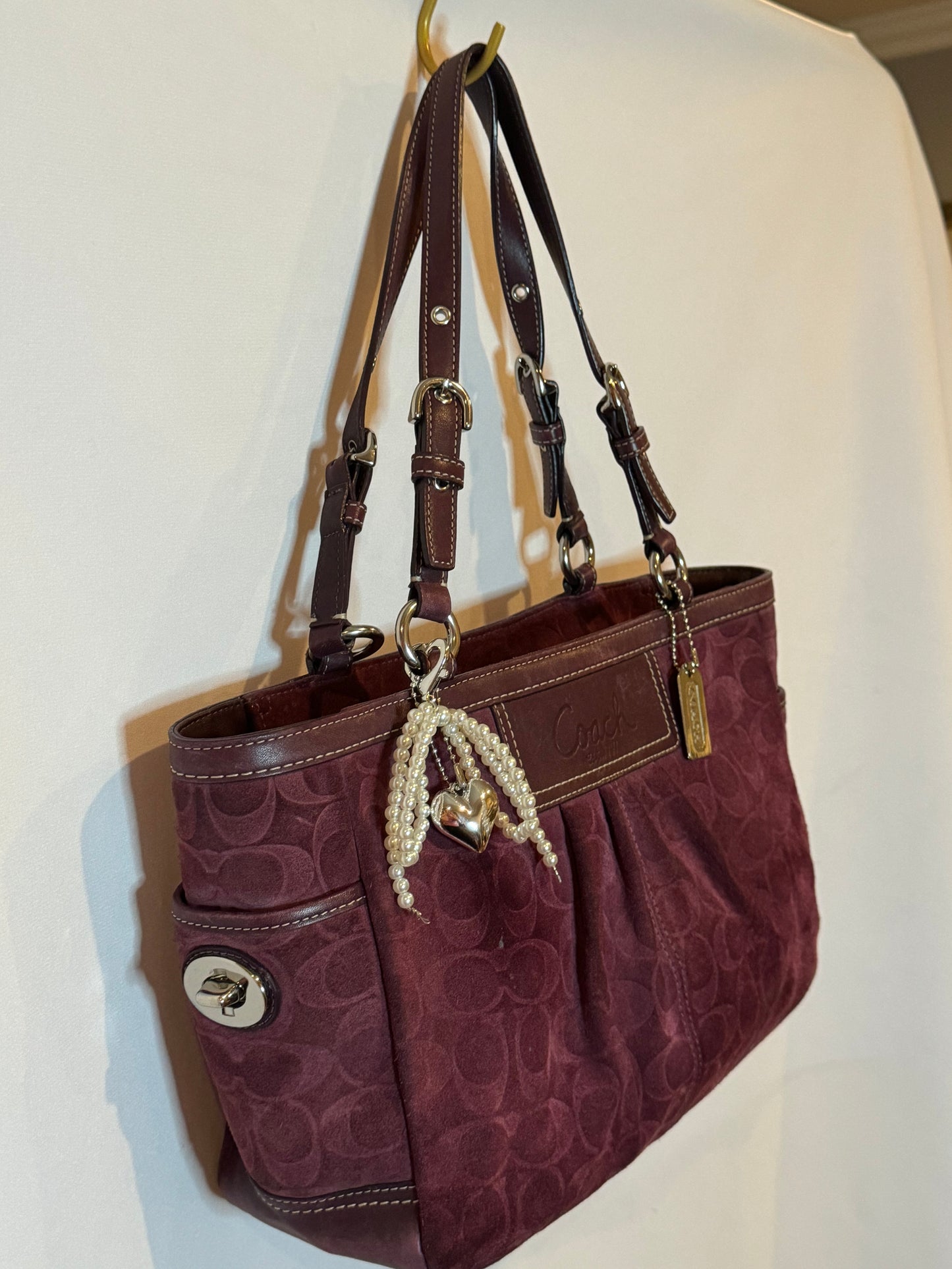 RARE Vintage Y2K Coach Burgundy Embossed Suede Tote Bag