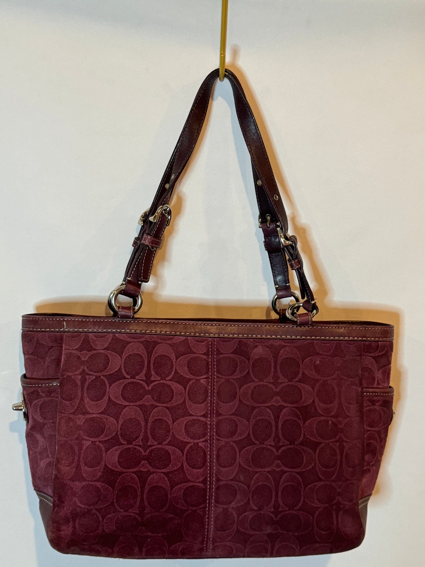 RARE Vintage Y2K Coach Burgundy Embossed Suede Tote Bag