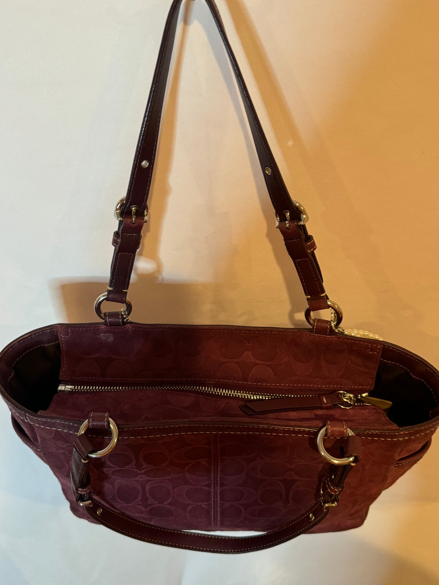 RARE Vintage Y2K Coach Burgundy Embossed Suede Tote Bag