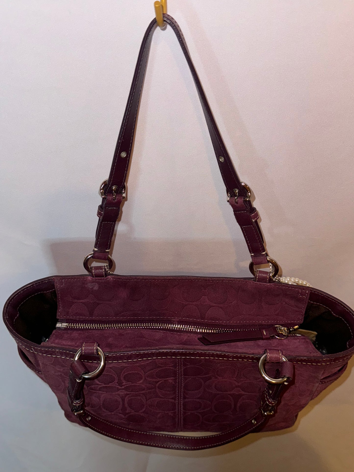 RARE Vintage Y2K Coach Burgundy Embossed Suede Tote Bag