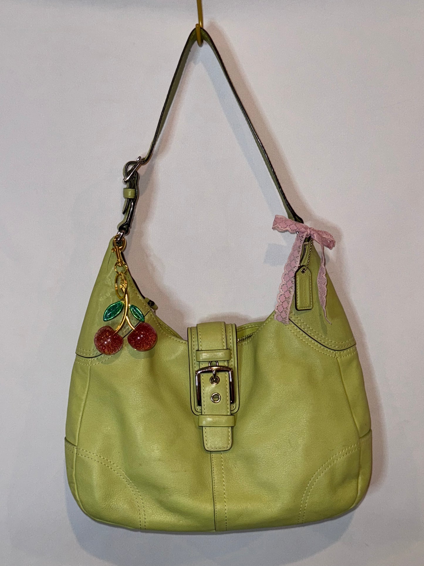 Vintage Y2K Coach Hampton Green Leather Hobo Shoulder Bag