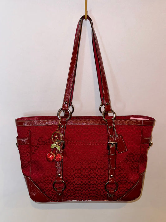 Vintage Y2K Coach Red Jacquard Tote Bag