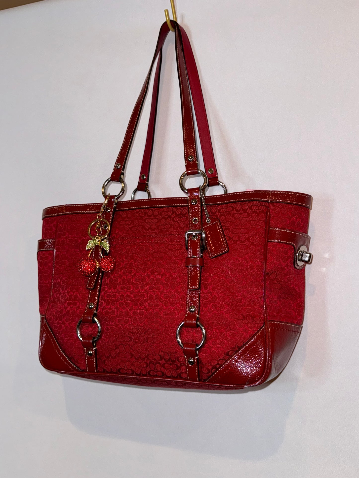 Vintage Y2K Coach Red Jacquard Tote Bag