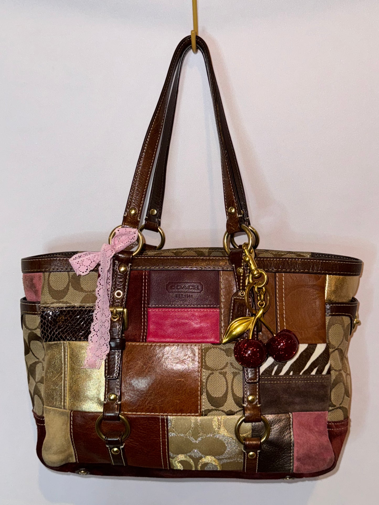 Vintage Y2K Coach Animal Print Patchwork Tote Bag