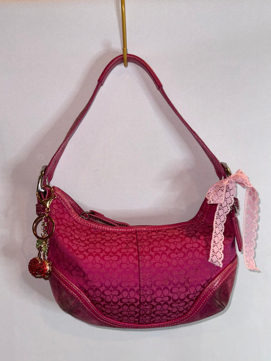 RARE Vintage Hot Pink Jacquard Coach Mini Shoulder Bag