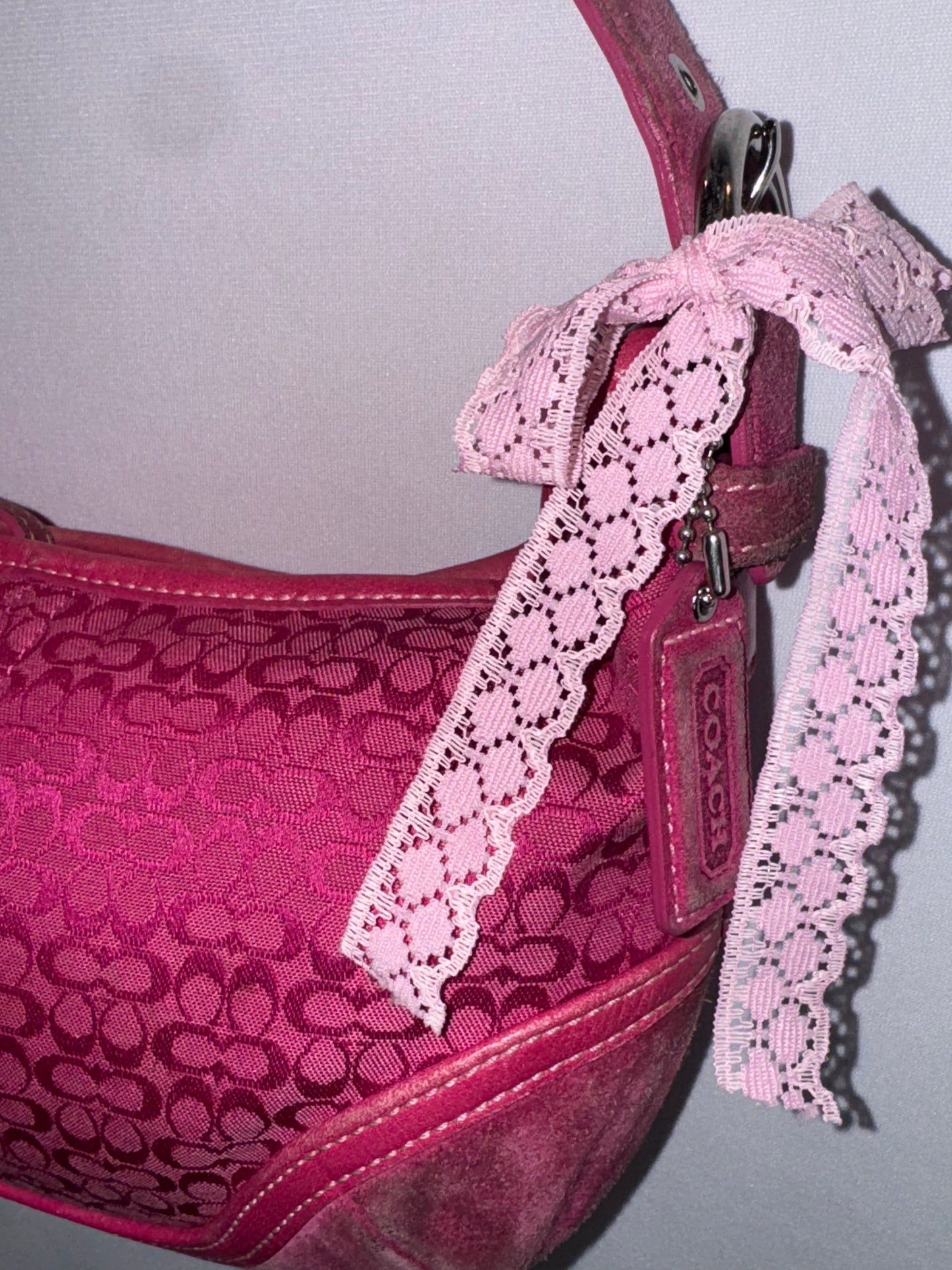 RARE Vintage Hot Pink Jacquard Coach Mini Shoulder Bag