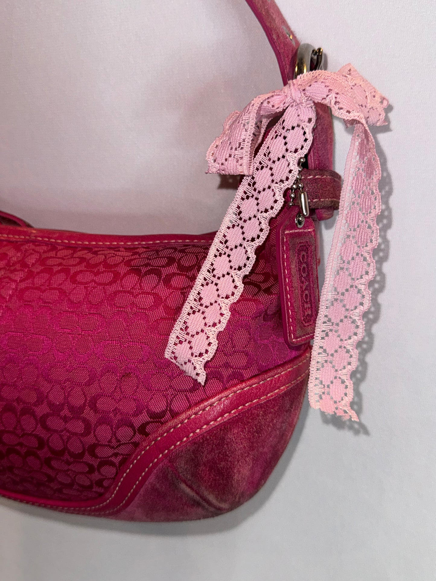 RARE Vintage Hot Pink Jacquard Coach Mini Shoulder Bag