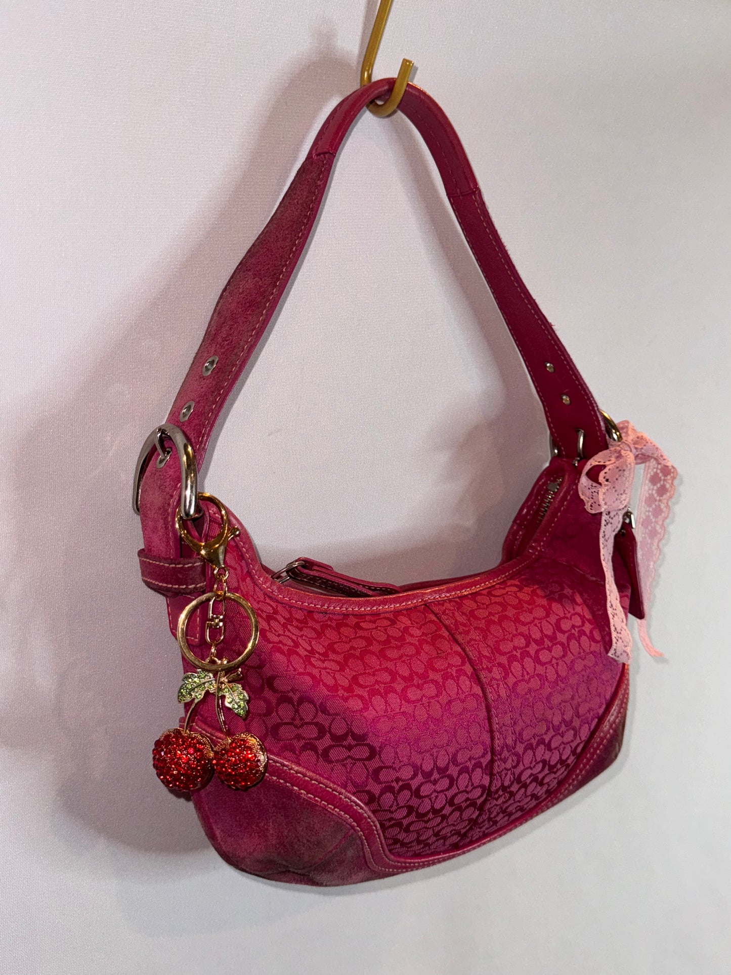 RARE Vintage Hot Pink Jacquard Coach Mini Shoulder Bag