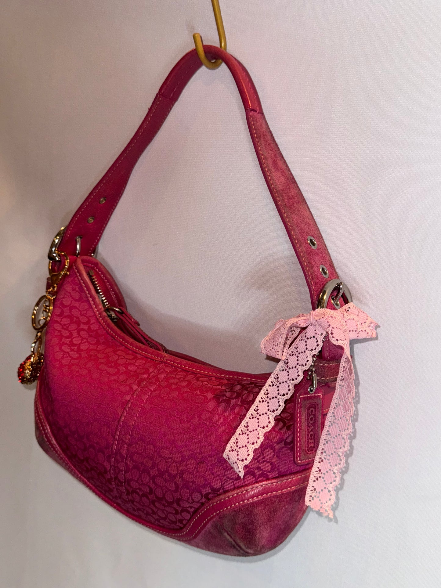 RARE Vintage Hot Pink Jacquard Coach Mini Shoulder Bag