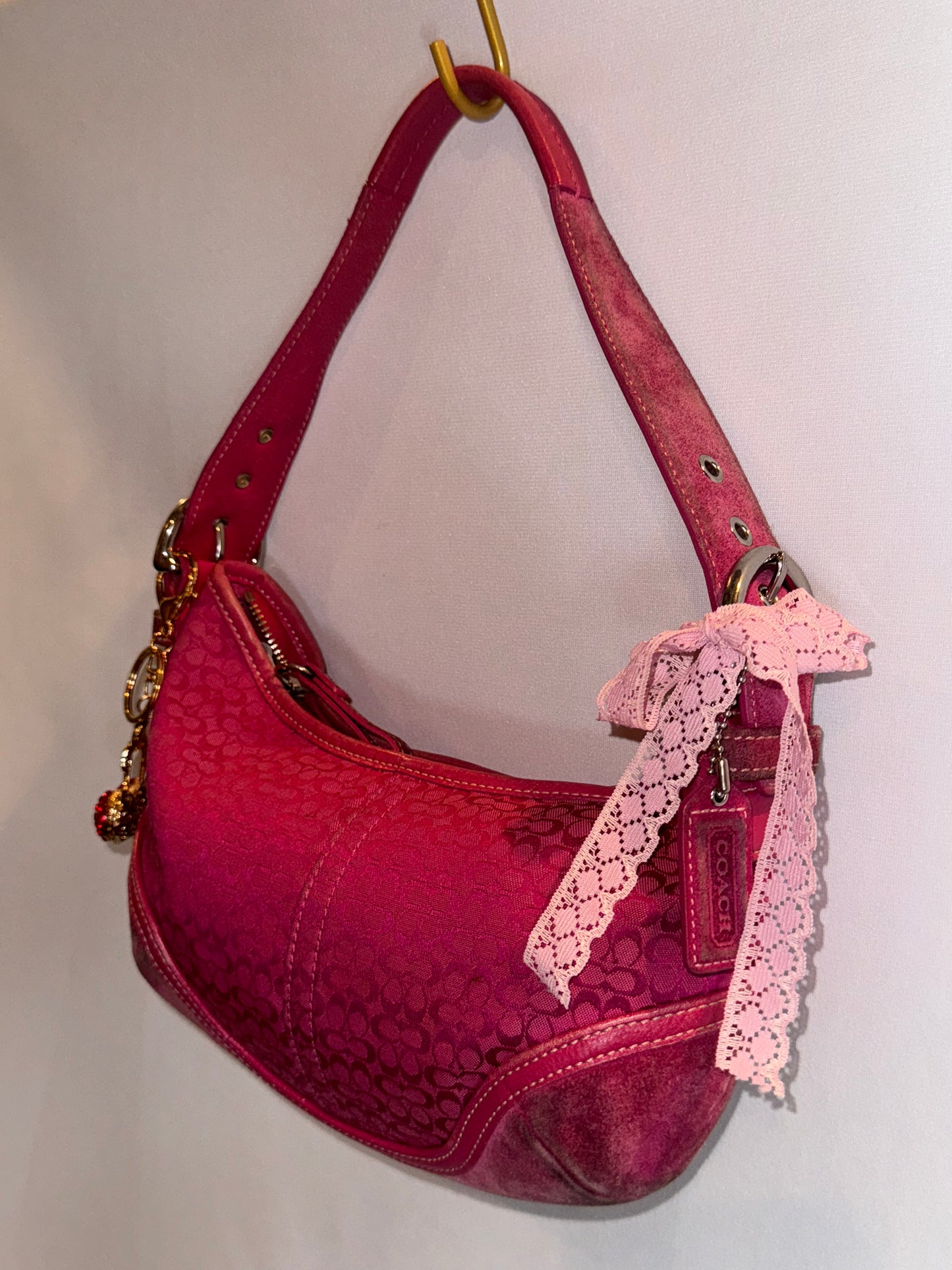 RARE Vintage Hot Pink Jacquard Coach Mini Shoulder Bag