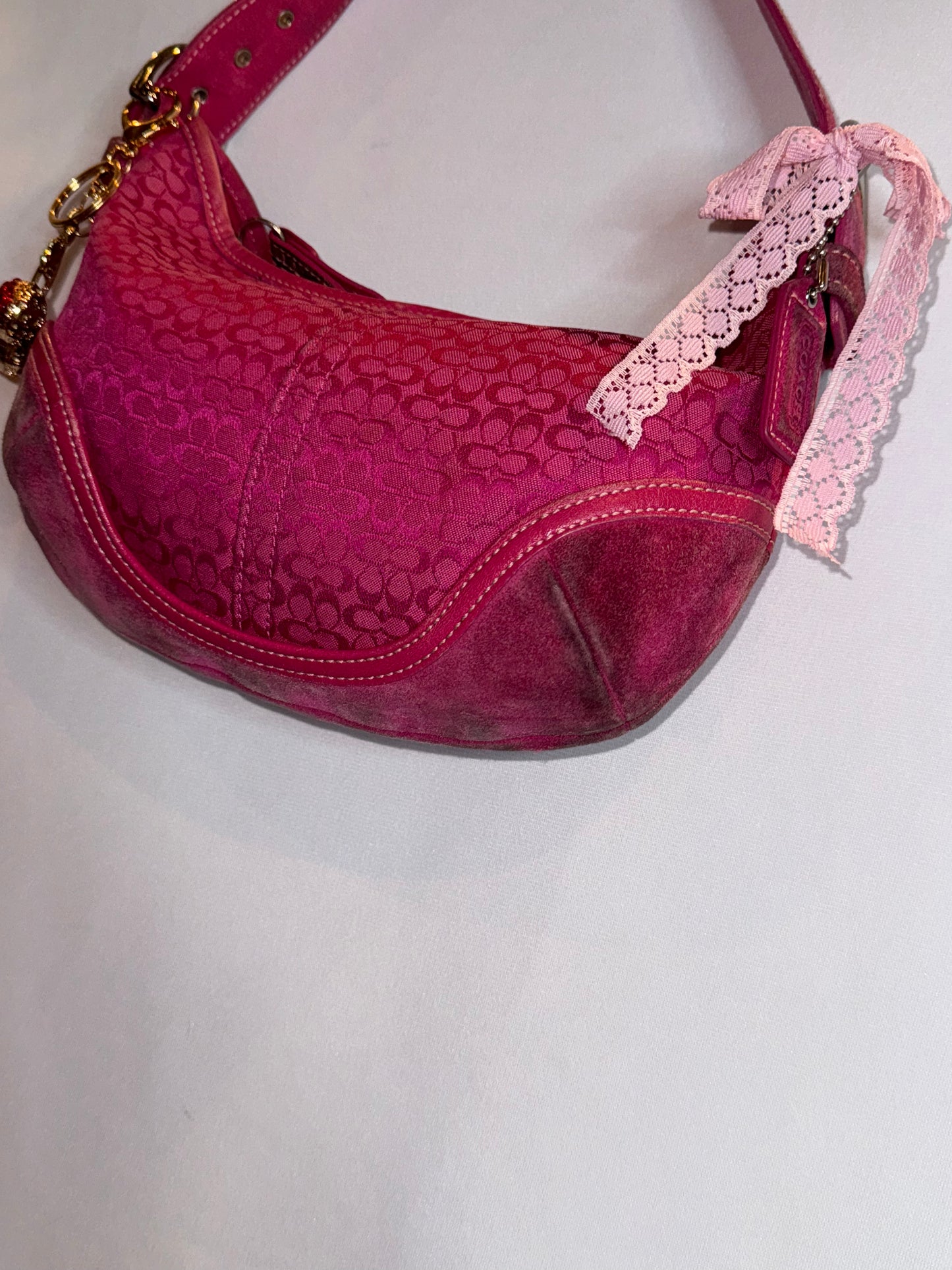 RARE Vintage Hot Pink Jacquard Coach Mini Shoulder Bag