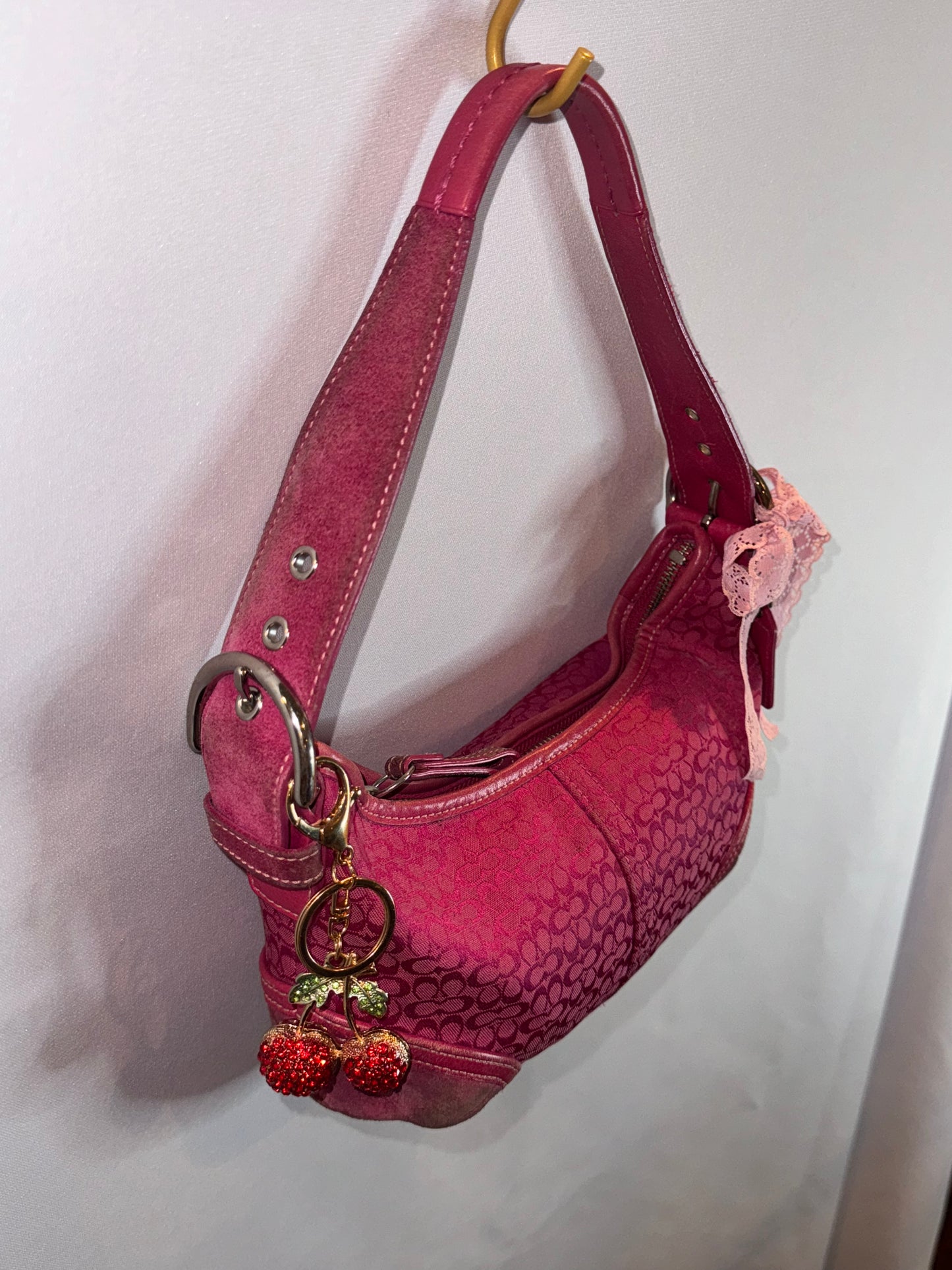 RARE Vintage Hot Pink Jacquard Coach Mini Shoulder Bag