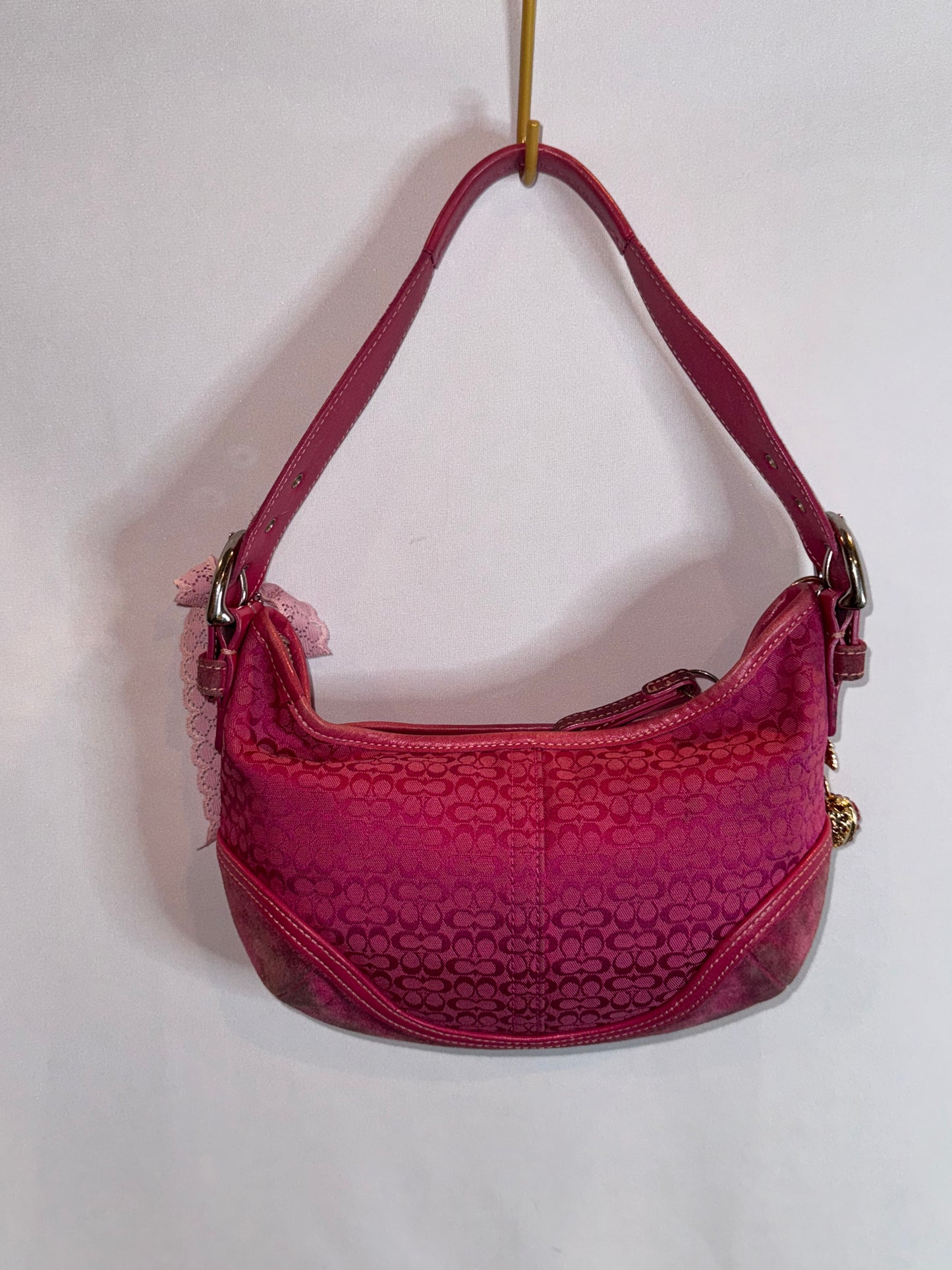 RARE Vintage Hot Pink Jacquard Coach Mini Shoulder Bag