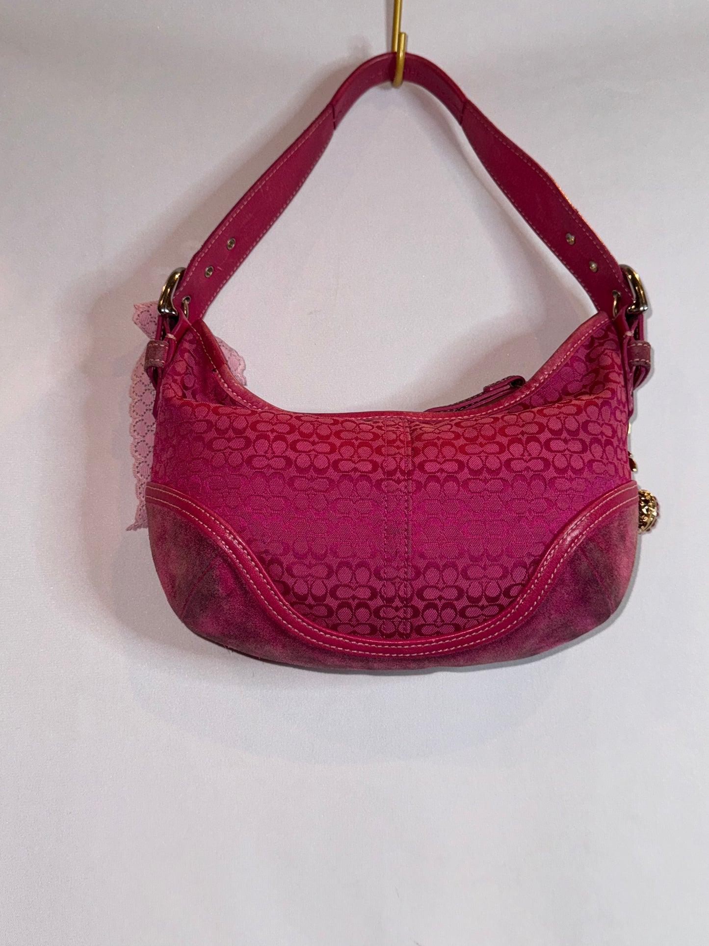 RARE Vintage Hot Pink Jacquard Coach Mini Shoulder Bag