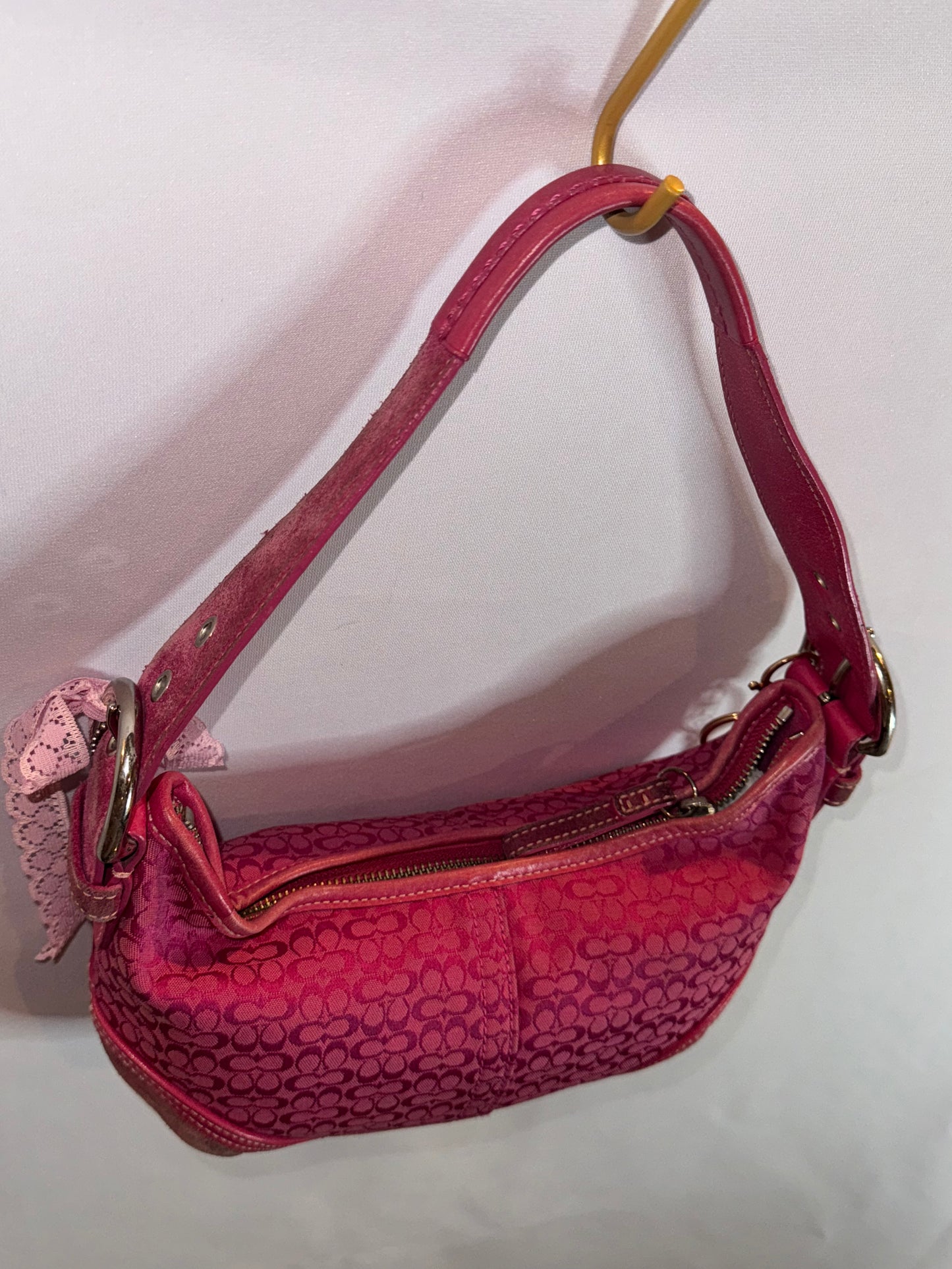 RARE Vintage Hot Pink Jacquard Coach Mini Shoulder Bag