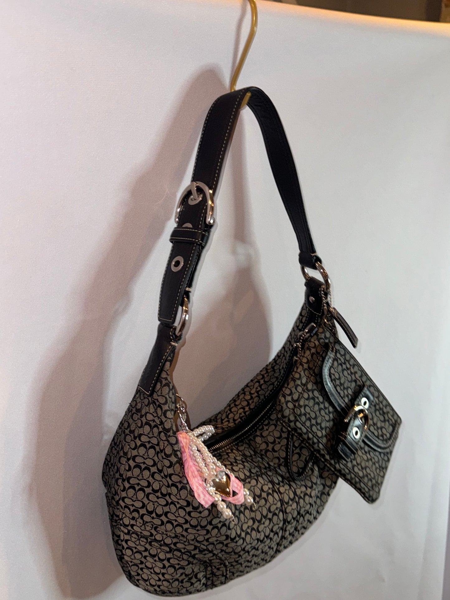 Vintage Y2k Coach Black and Grey Mini Jacquard Shoulder Bag and Wristlet Matching Set