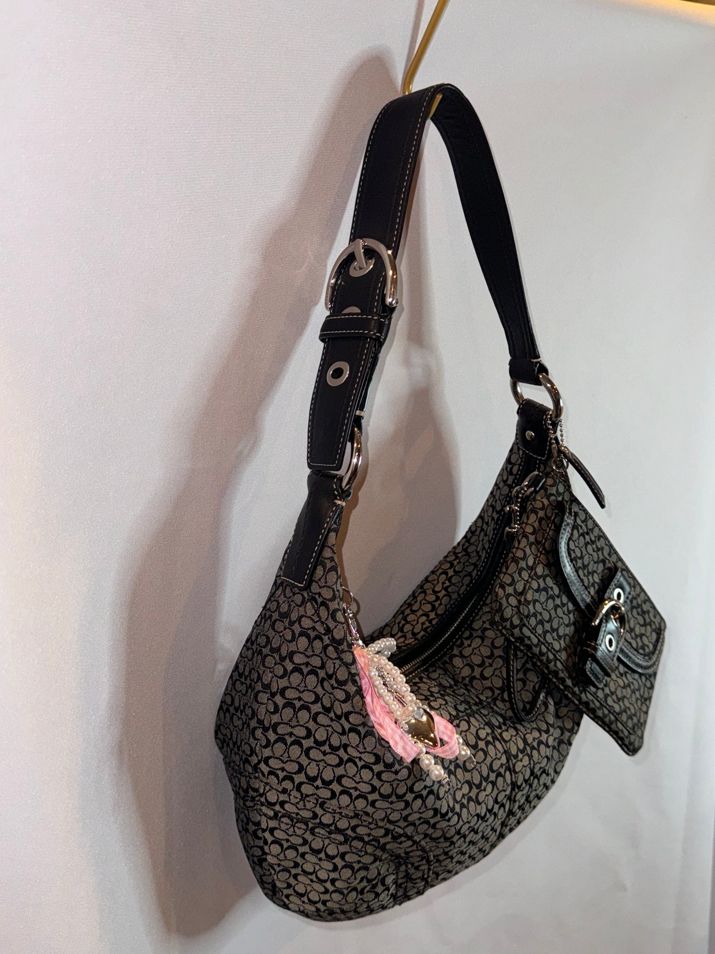 Vintage Y2k Coach Black and Grey Mini Jacquard Shoulder Bag and Wristlet Matching Set