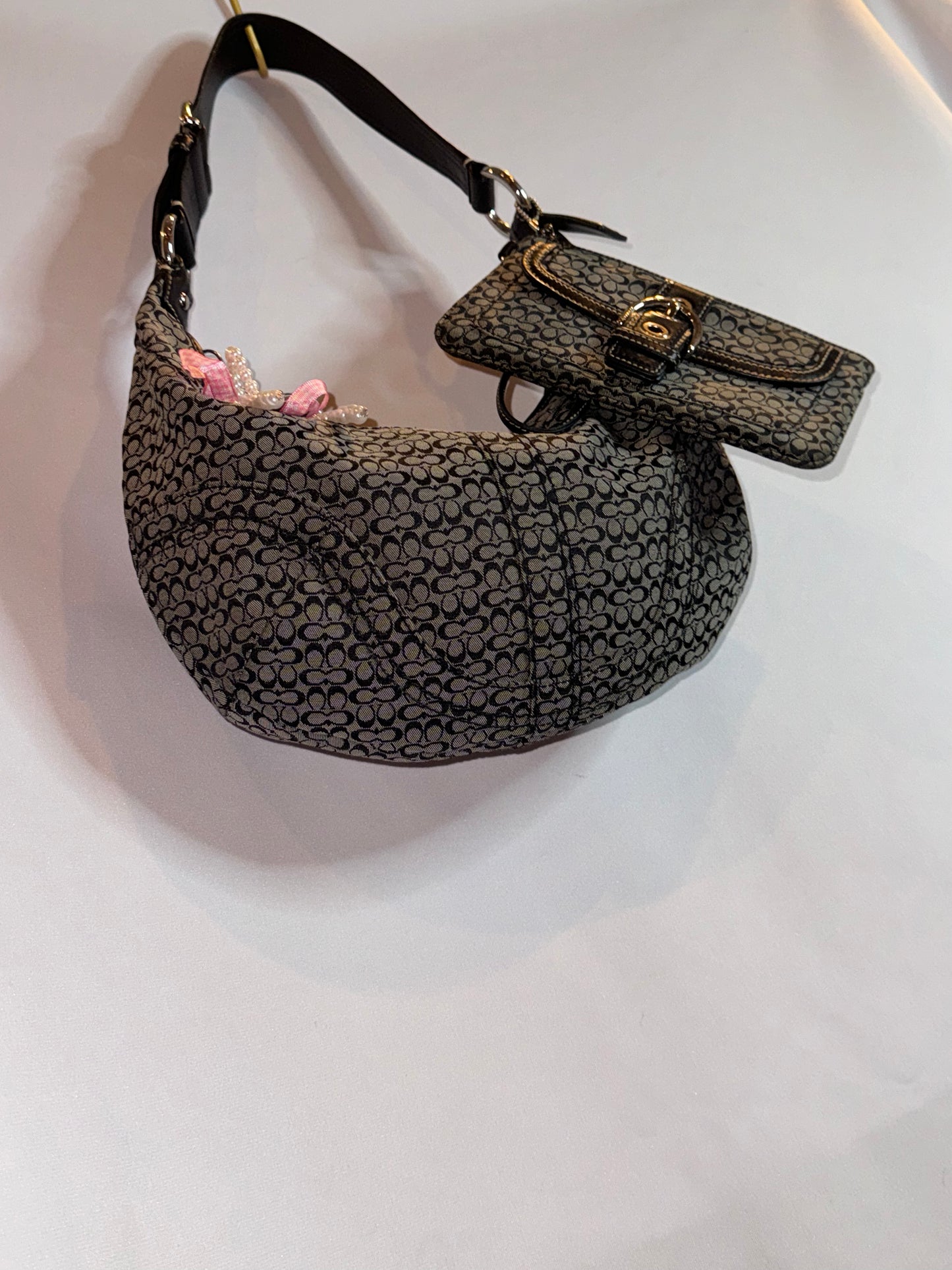 Vintage Y2k Coach Black and Grey Mini Jacquard Shoulder Bag and Wristlet Matching Set