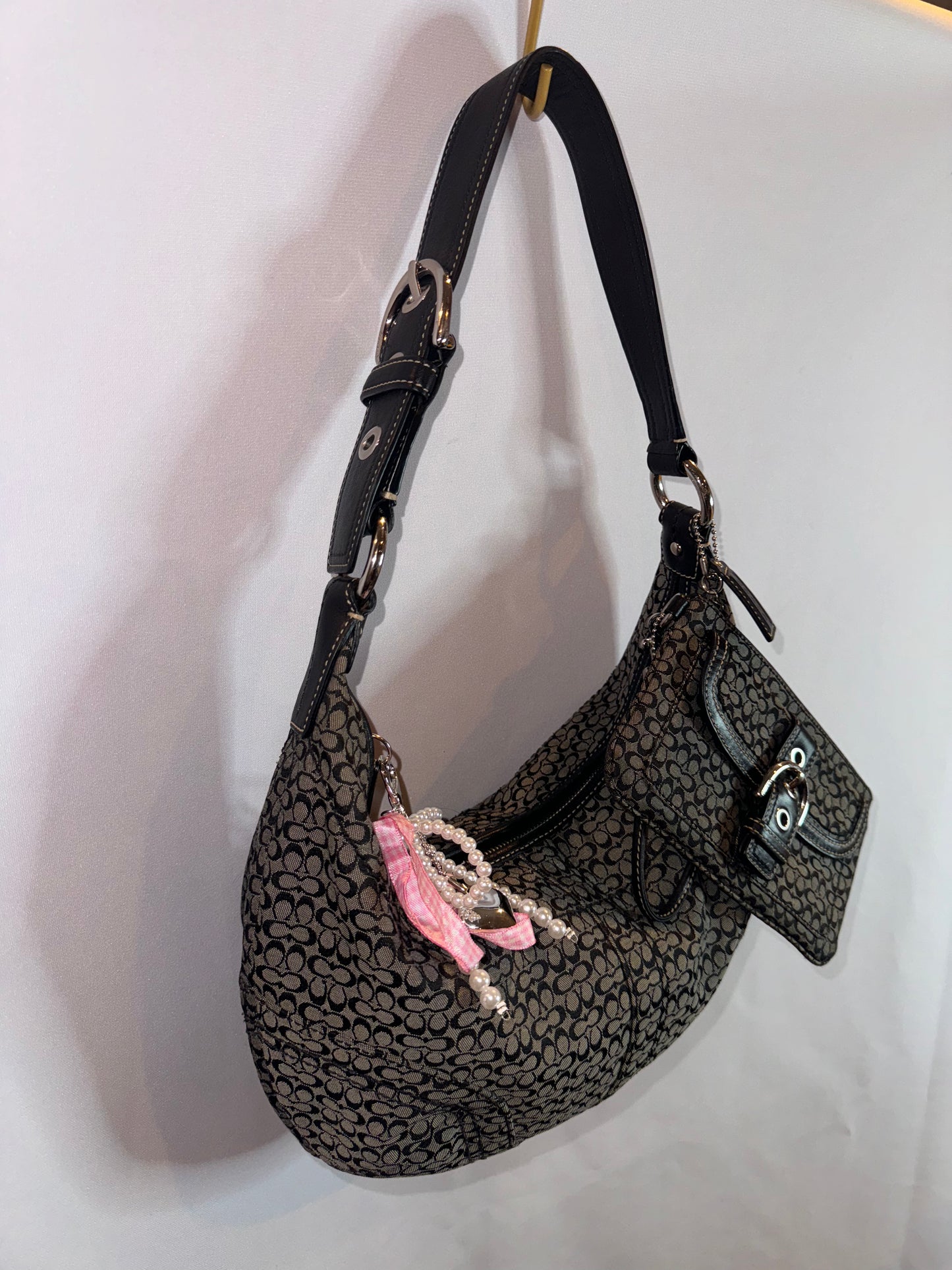 Vintage Y2k Coach Black and Grey Mini Jacquard Shoulder Bag and Wristlet Matching Set