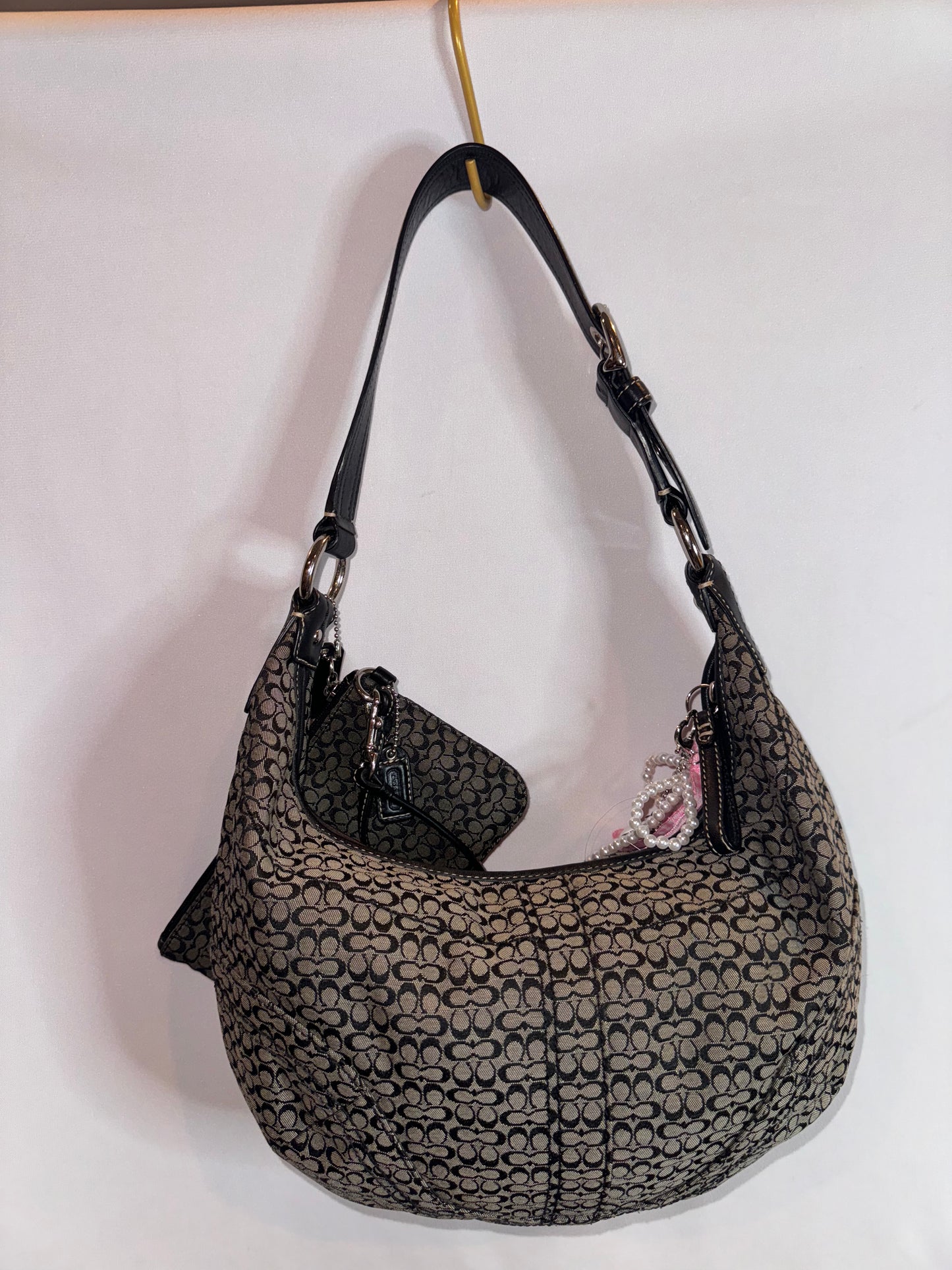 Vintage Y2k Coach Black and Grey Mini Jacquard Shoulder Bag and Wristlet Matching Set