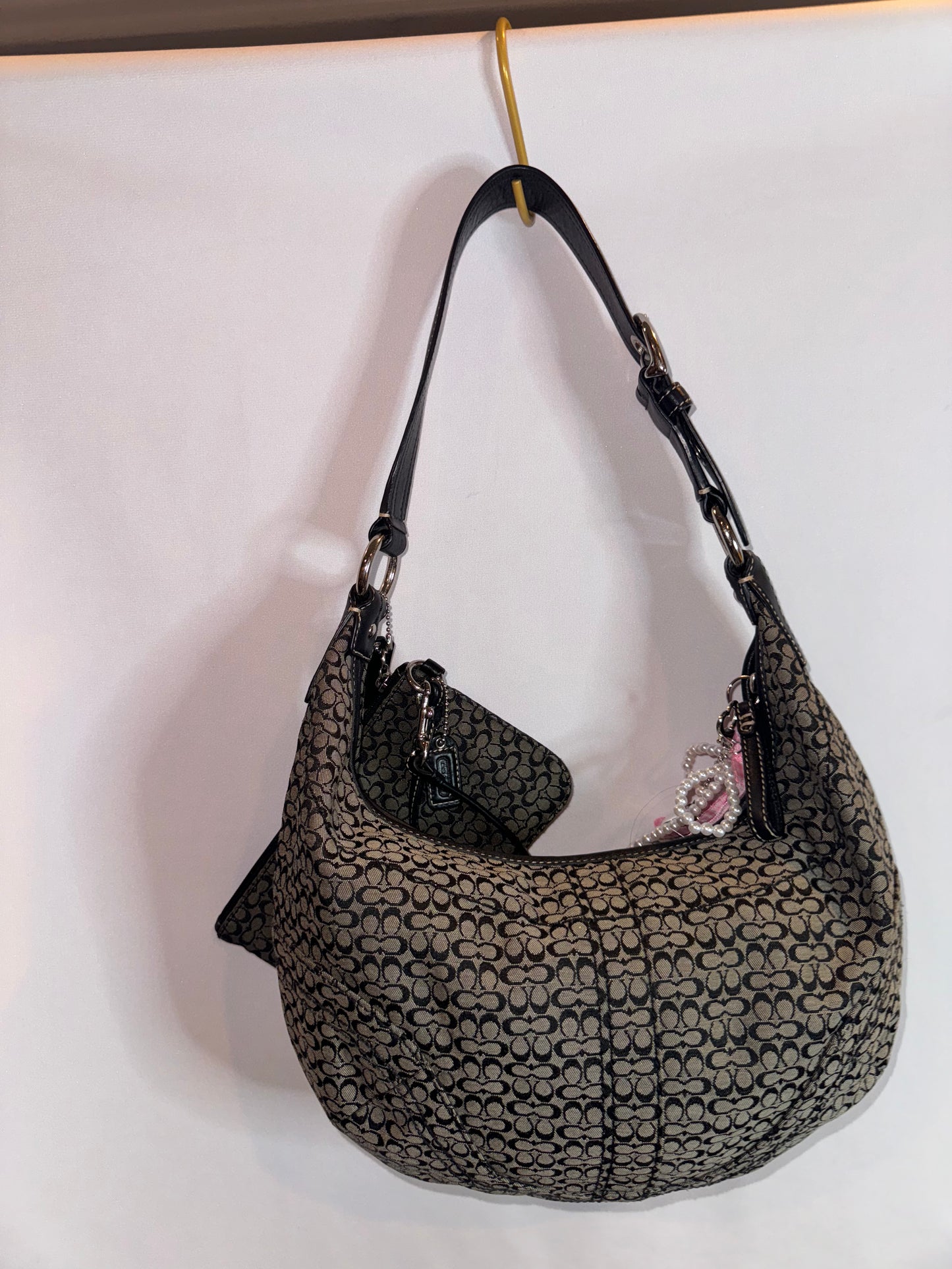 Vintage Y2k Coach Black and Grey Mini Jacquard Shoulder Bag and Wristlet Matching Set