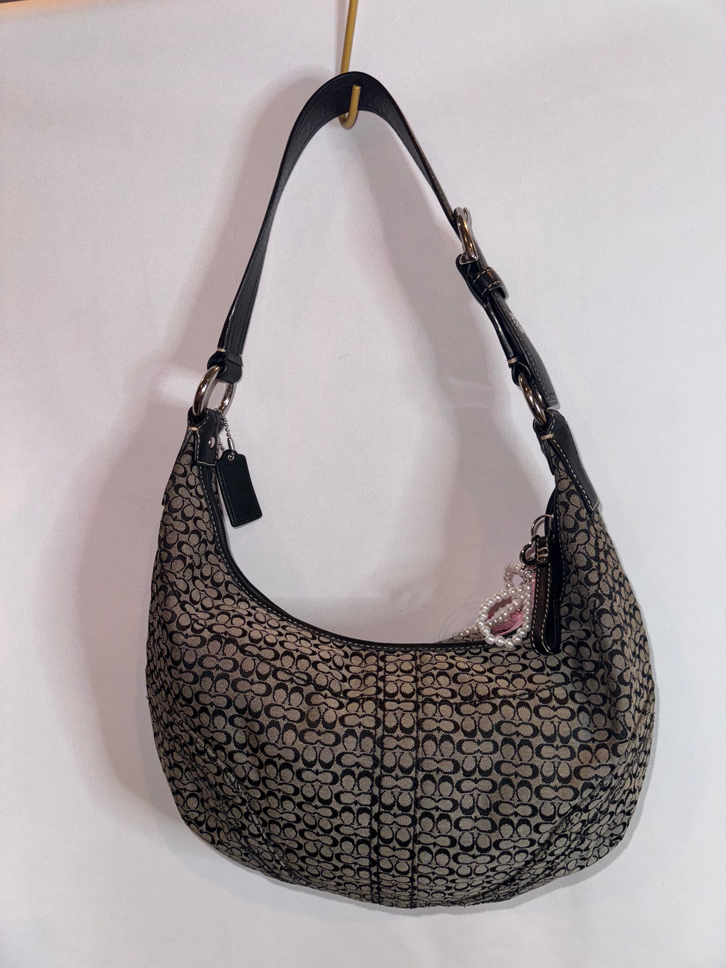 Vintage Y2k Coach Black and Grey Mini Jacquard Shoulder Bag and Wristlet Matching Set