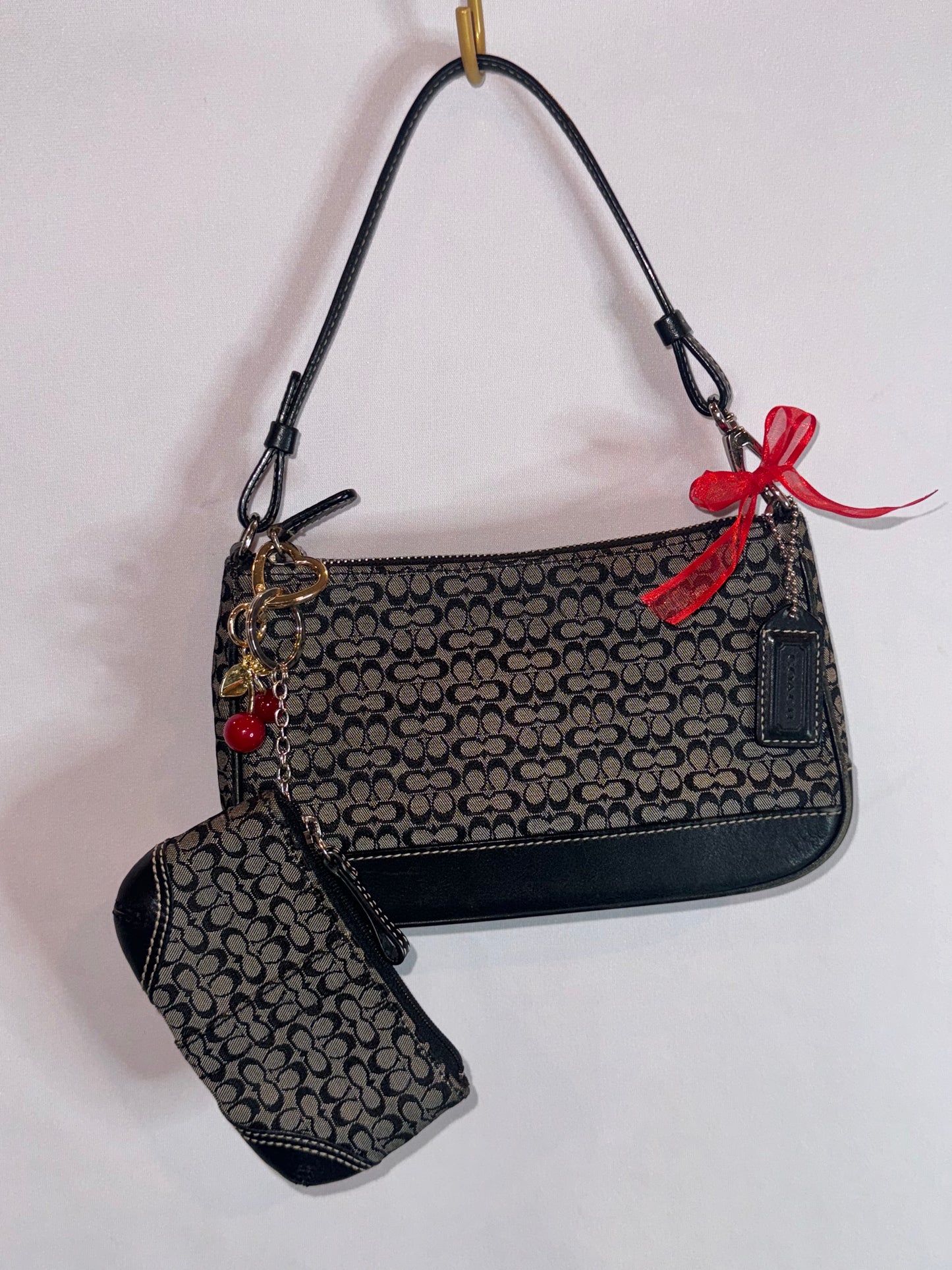 Vintage Black and Grey Mini Jacquard Hamptons Mini Shoulder Bag and Wallet Matching set