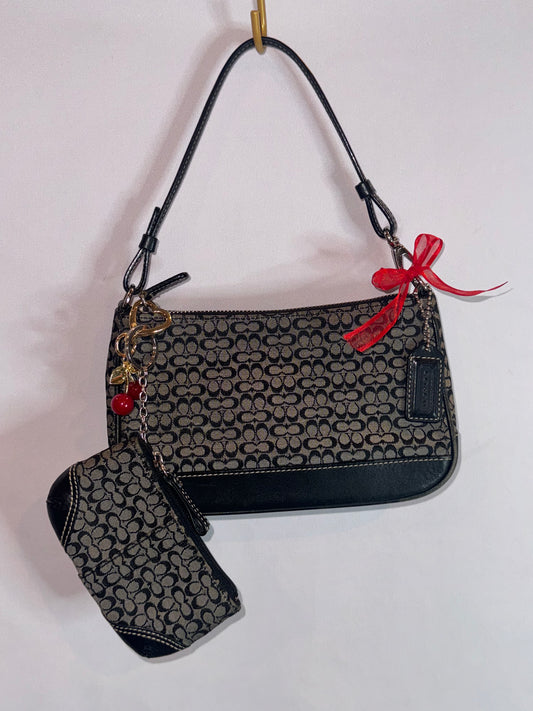 Vintage Black and Grey Mini Jacquard Hamptons Mini Shoulder Bag and Wallet Matching set