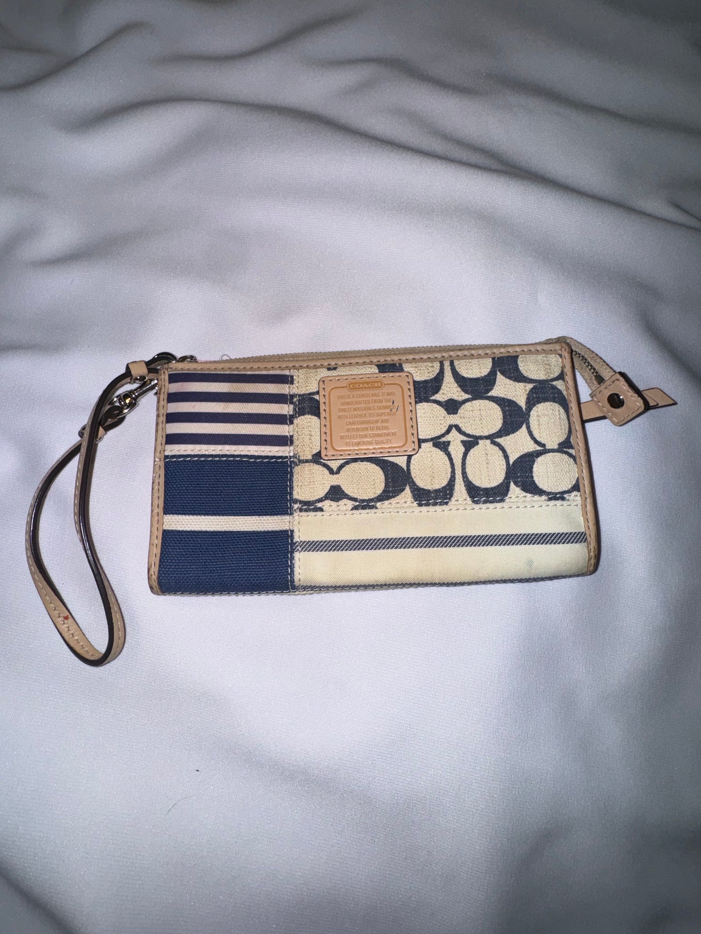 Vintage Y2K Blue and Tan Coach Wristlet