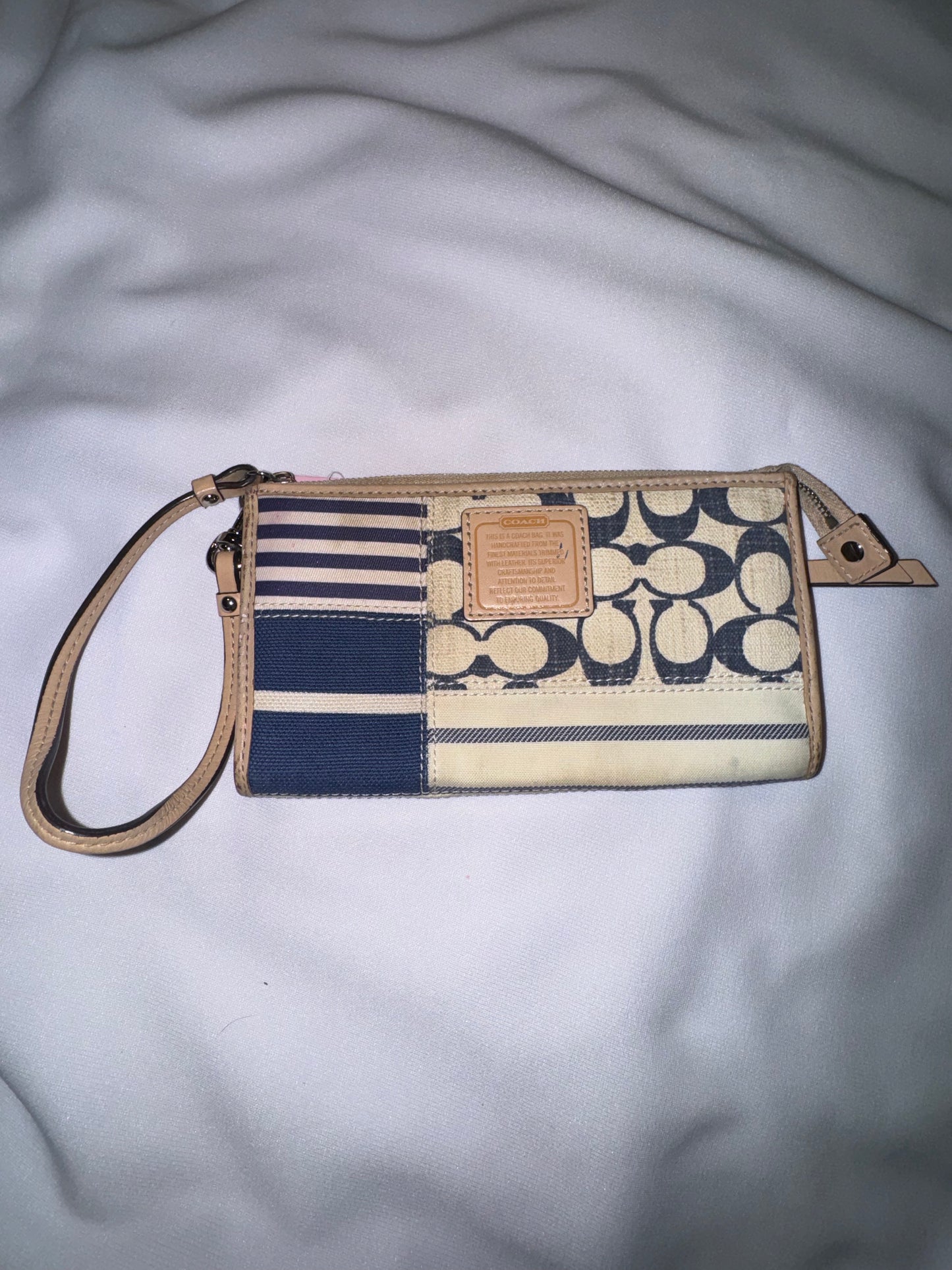 Vintage Y2K Blue and Tan Coach Wristlet