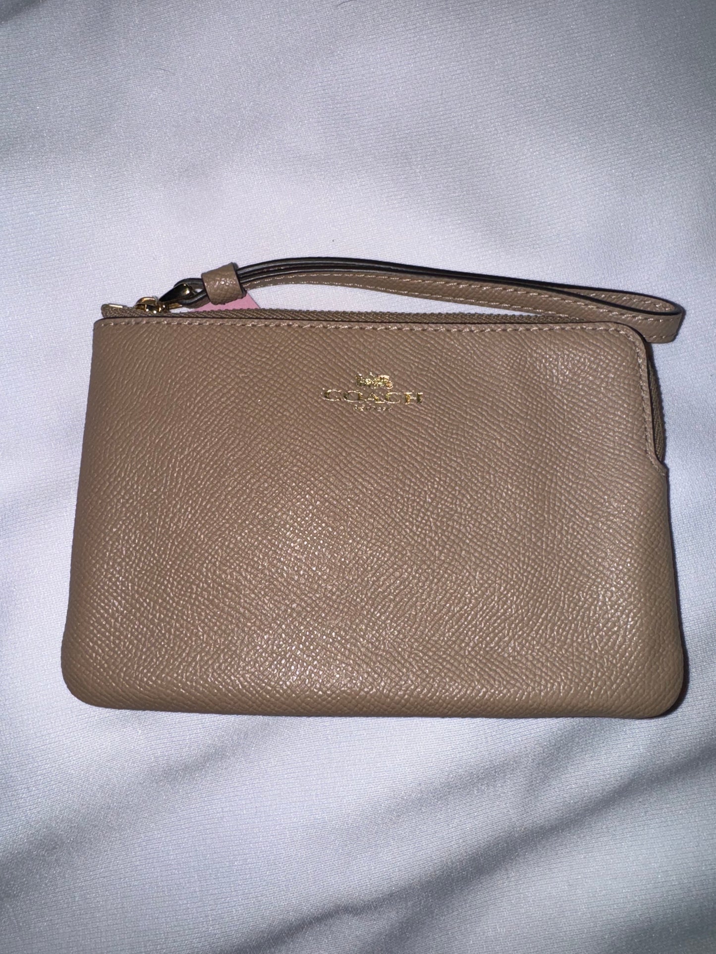 Tan Coach Leather Wristlet